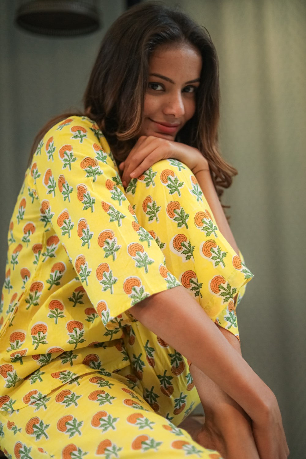 Sootisyahi 'Marigold Bliss' Handblock Printed Pure Cotton Night Suit