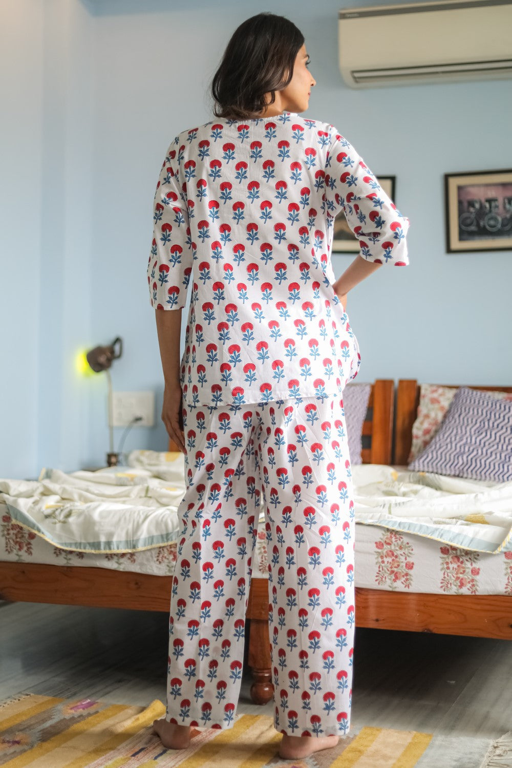 Sootisyahi 'Marigold Mirage' Handblock Printed Pure Cotton Night Suit