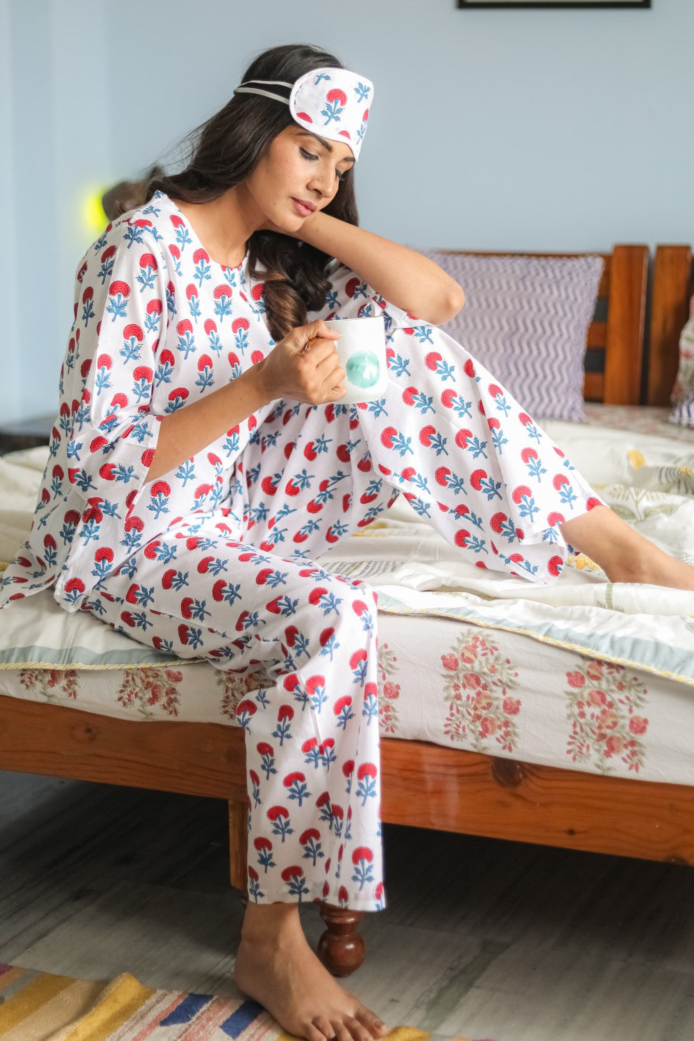 Sootisyahi 'Marigold Mirage' Handblock Printed Pure Cotton Night Suit