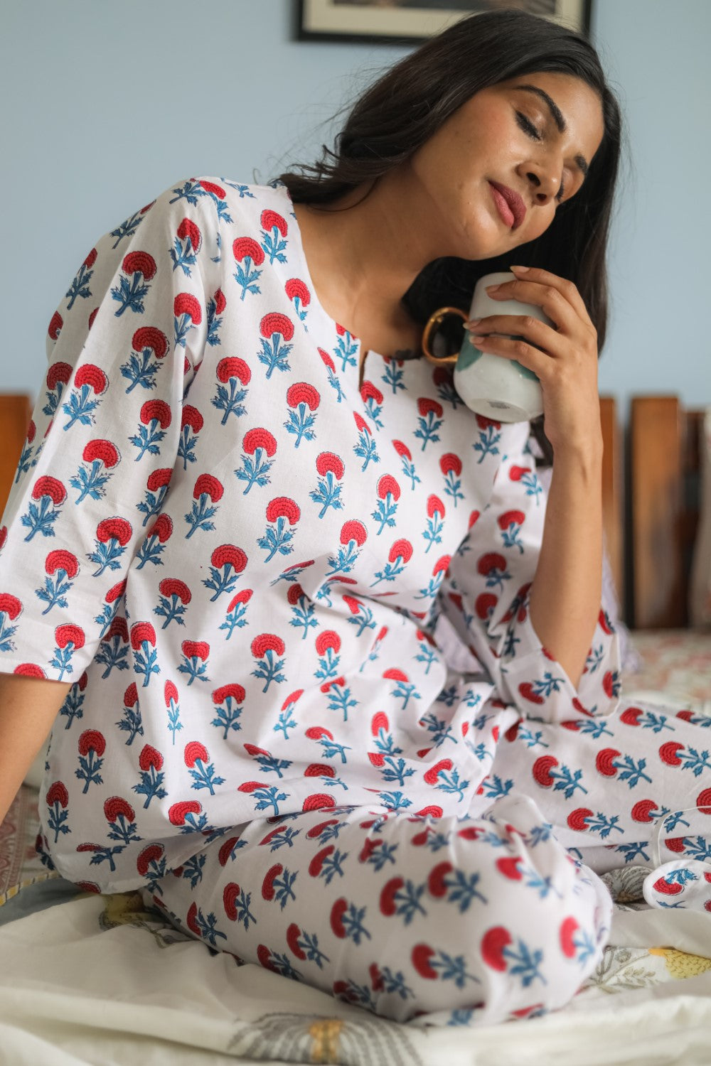 Sootisyahi 'Marigold Mirage' Handblock Printed Pure Cotton Night Suit