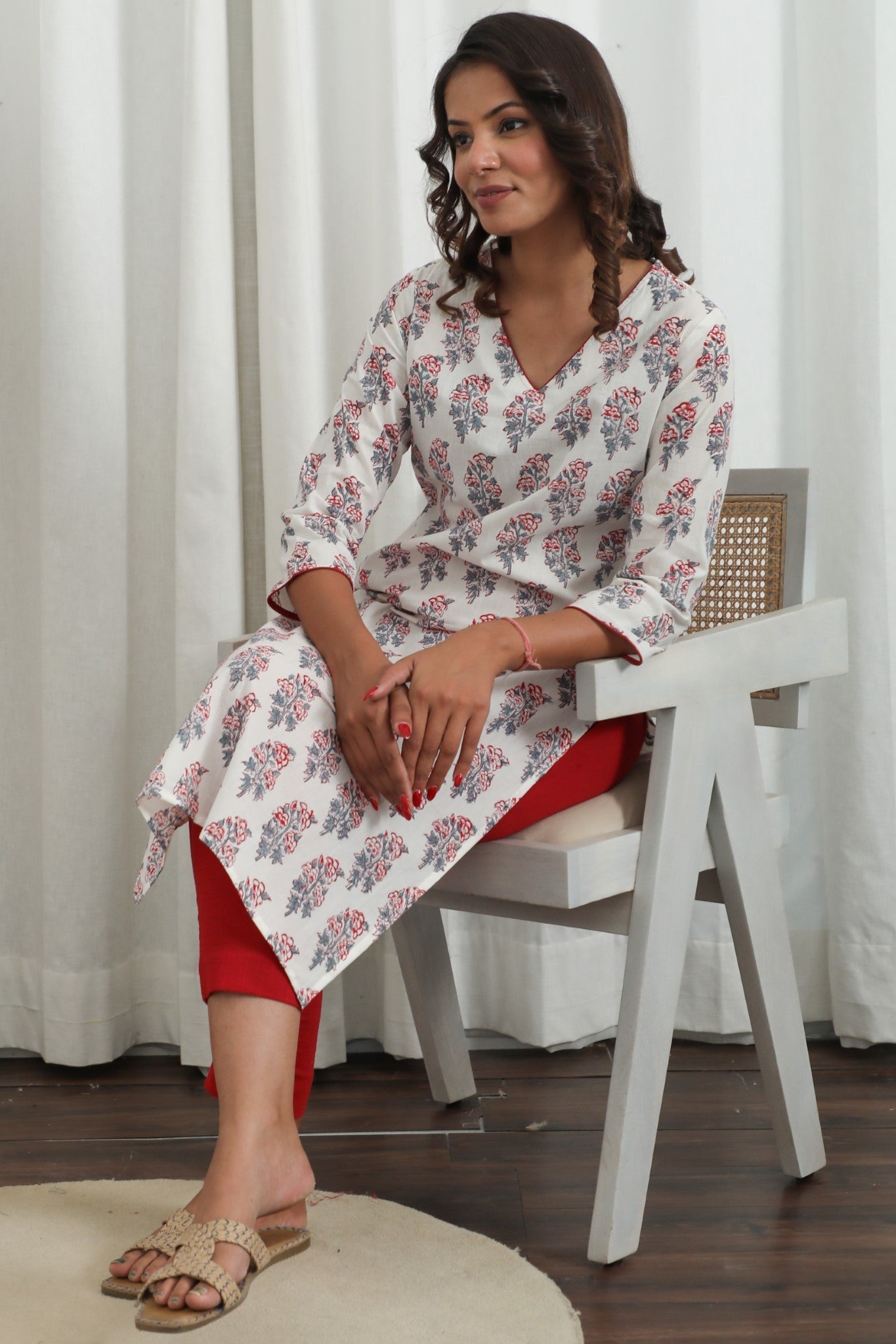 Morning Dew ' Azofree Handblock Printed Pure Cotton Kurti - SootiSyahi