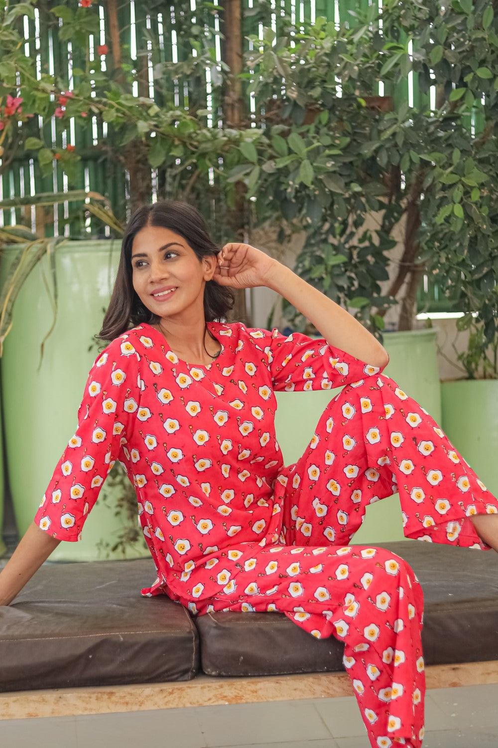 Sootisyahi 'Omelet Oasis' Handblock Printed Pure Cotton Night Suit