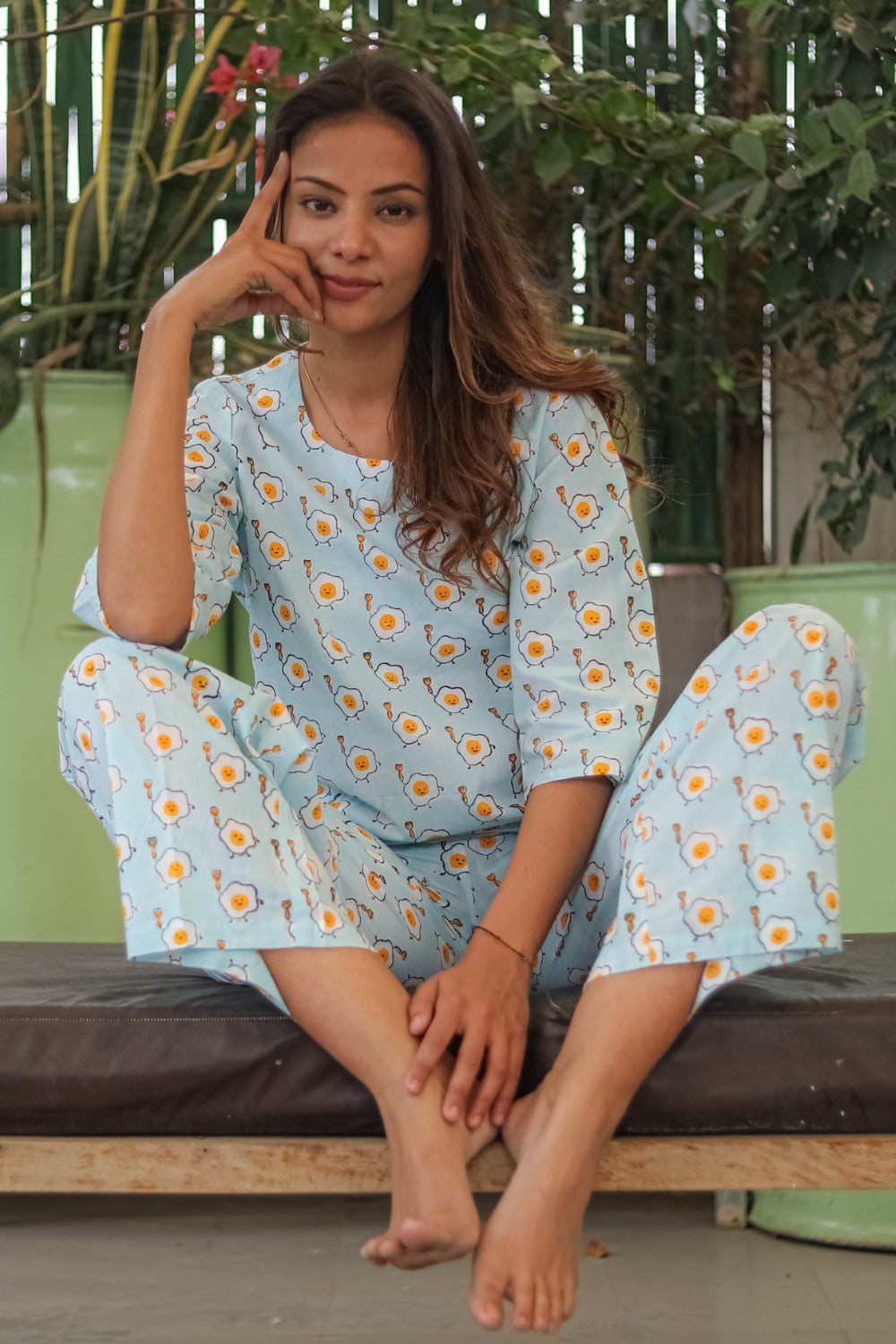 Sootisyahi 'Pastel Omelet' Handblock Printed Pure Cotton Night Suit