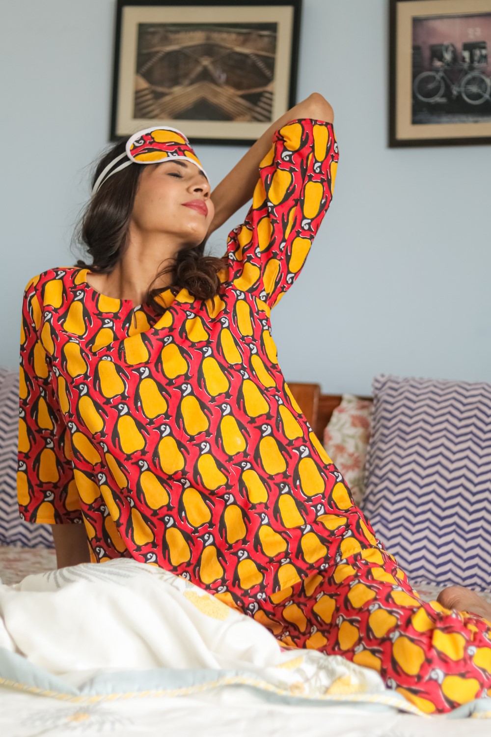 Sootisyahi 'Penguin Fiesta' Handblock Printed Pure Cotton Night Suit