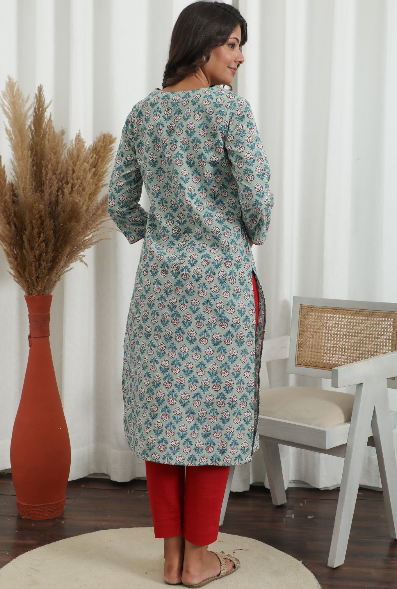 Petal Push ' Azofree Handblock Printed Pure Cotton Kurti - SootiSyahi