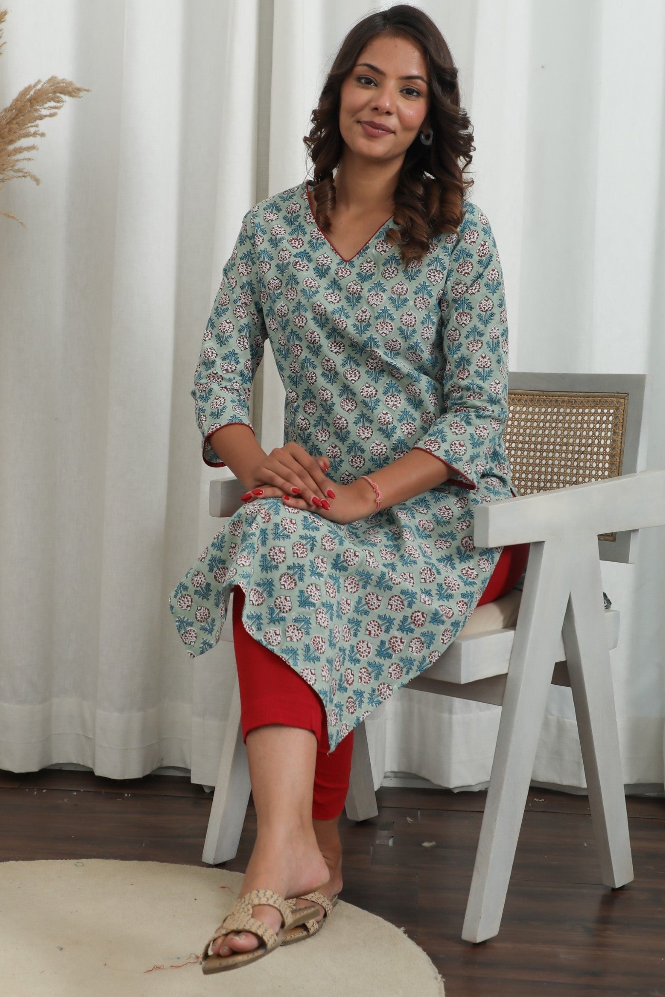 Petal Push ' Azofree Handblock Printed Pure Cotton Kurti - SootiSyahi