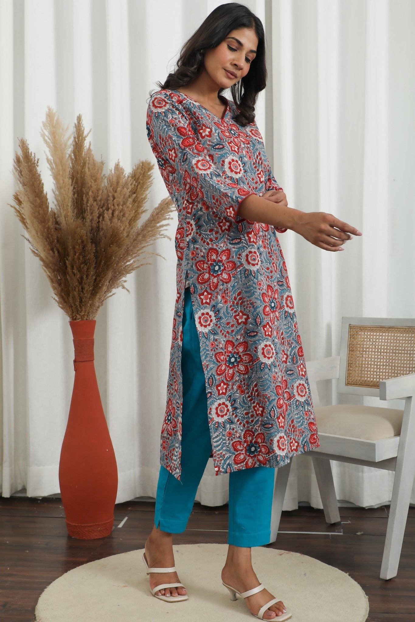Radiant Vibes ' Azofree Handblock Printed Pure Cotton Kurti -  SootiSyahi