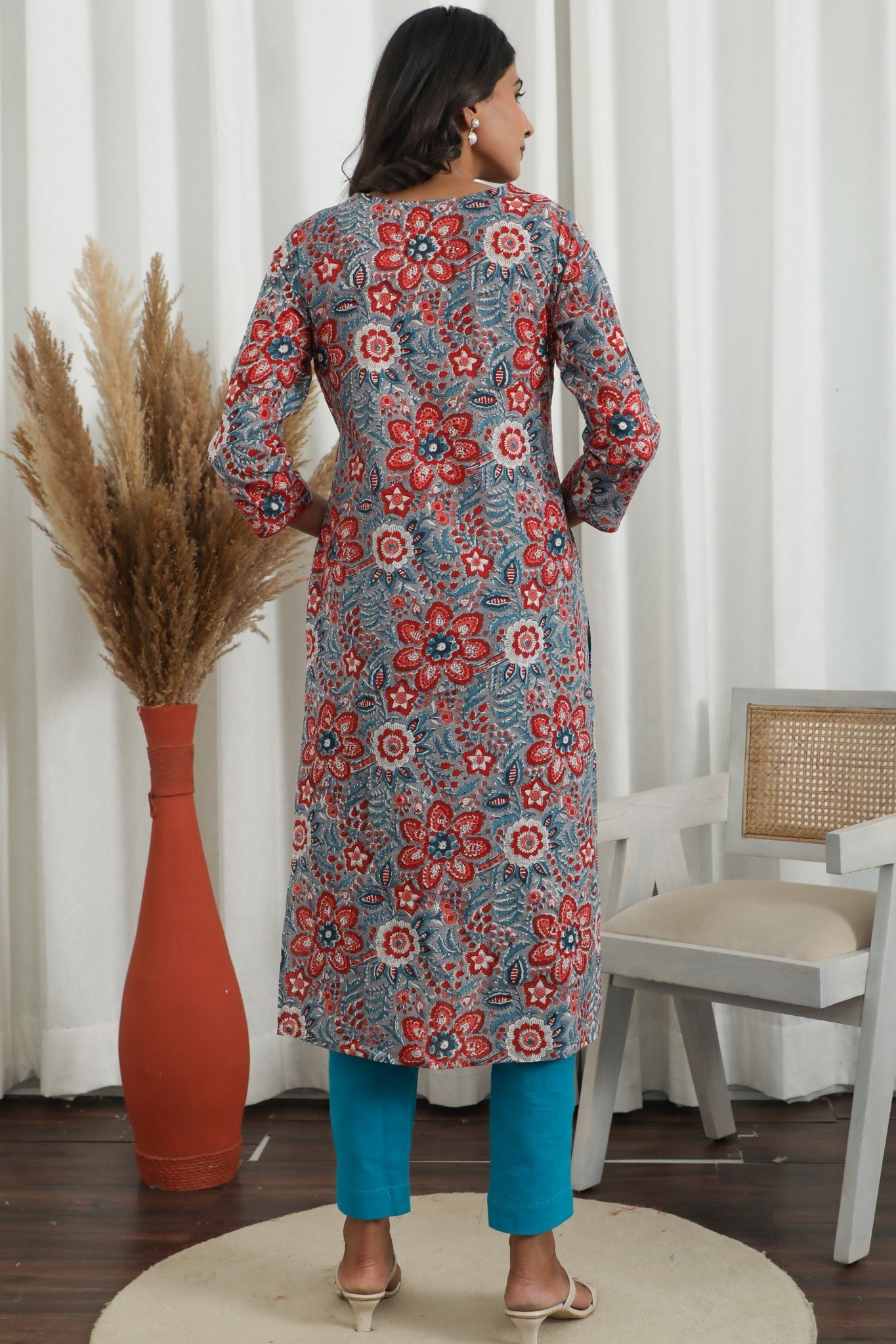 Radiant Vibes ' Azofree Handblock Printed Pure Cotton Kurti - SootiSyahi