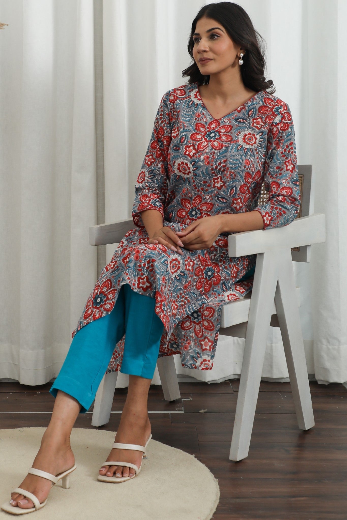 Radiant Vibes ' Azofree Handblock Printed Pure Cotton Kurti -  SootiSyahi