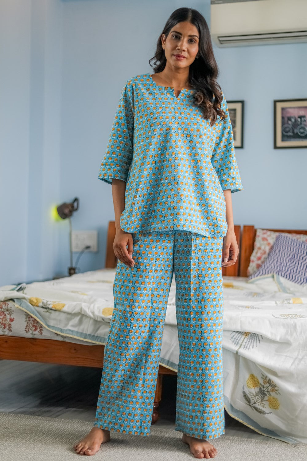 Sootisyahi 'Rosey Retreat' Handblock Printed Pure Cotton Night Suit