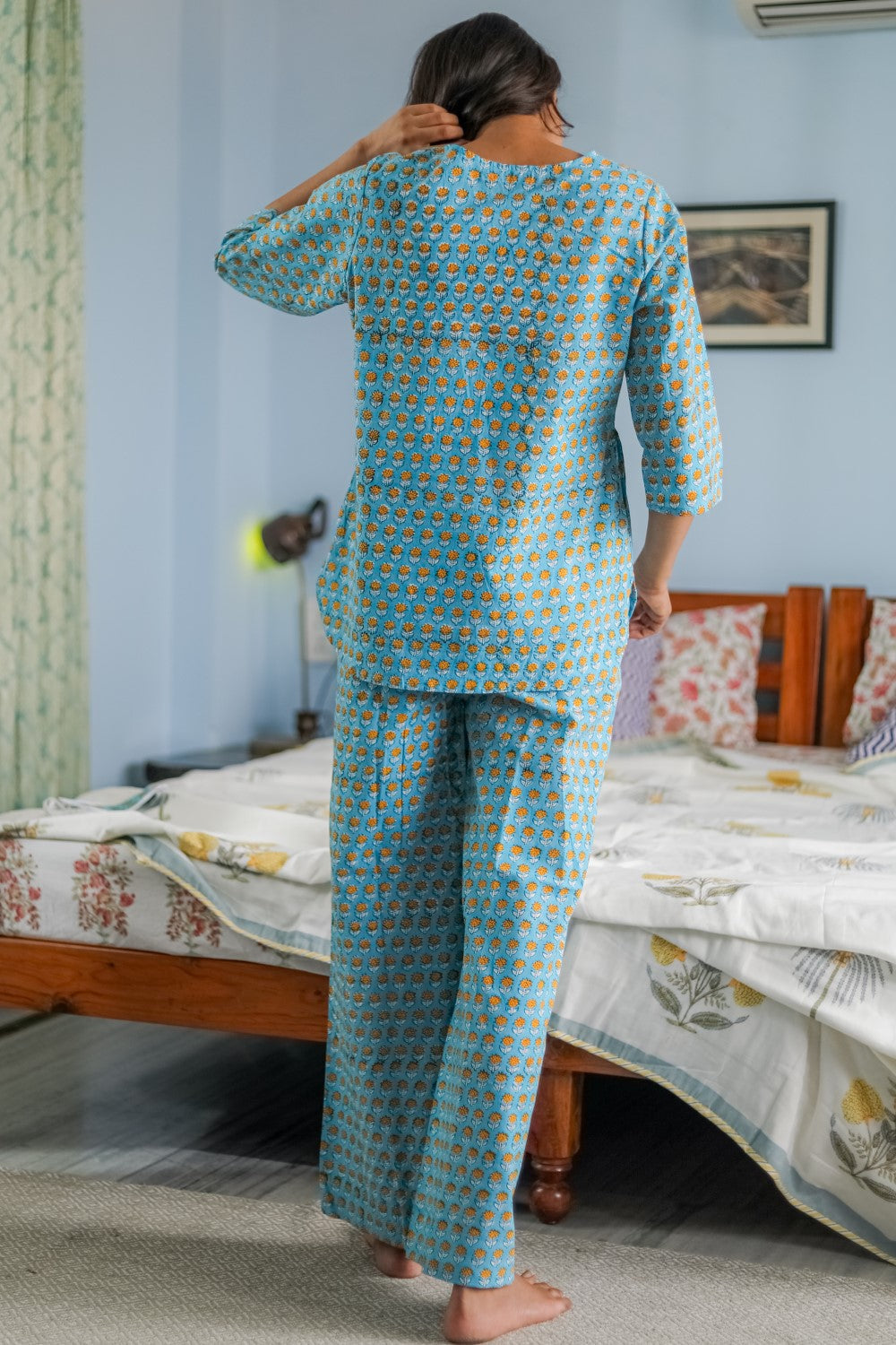 Sootisyahi 'Rosey Retreat' Handblock Printed Pure Cotton Night Suit