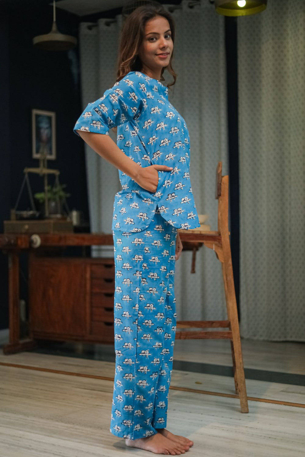 Sootisyahi 'Snooze Panda' Handblock Printed Pure Cotton Night Suit