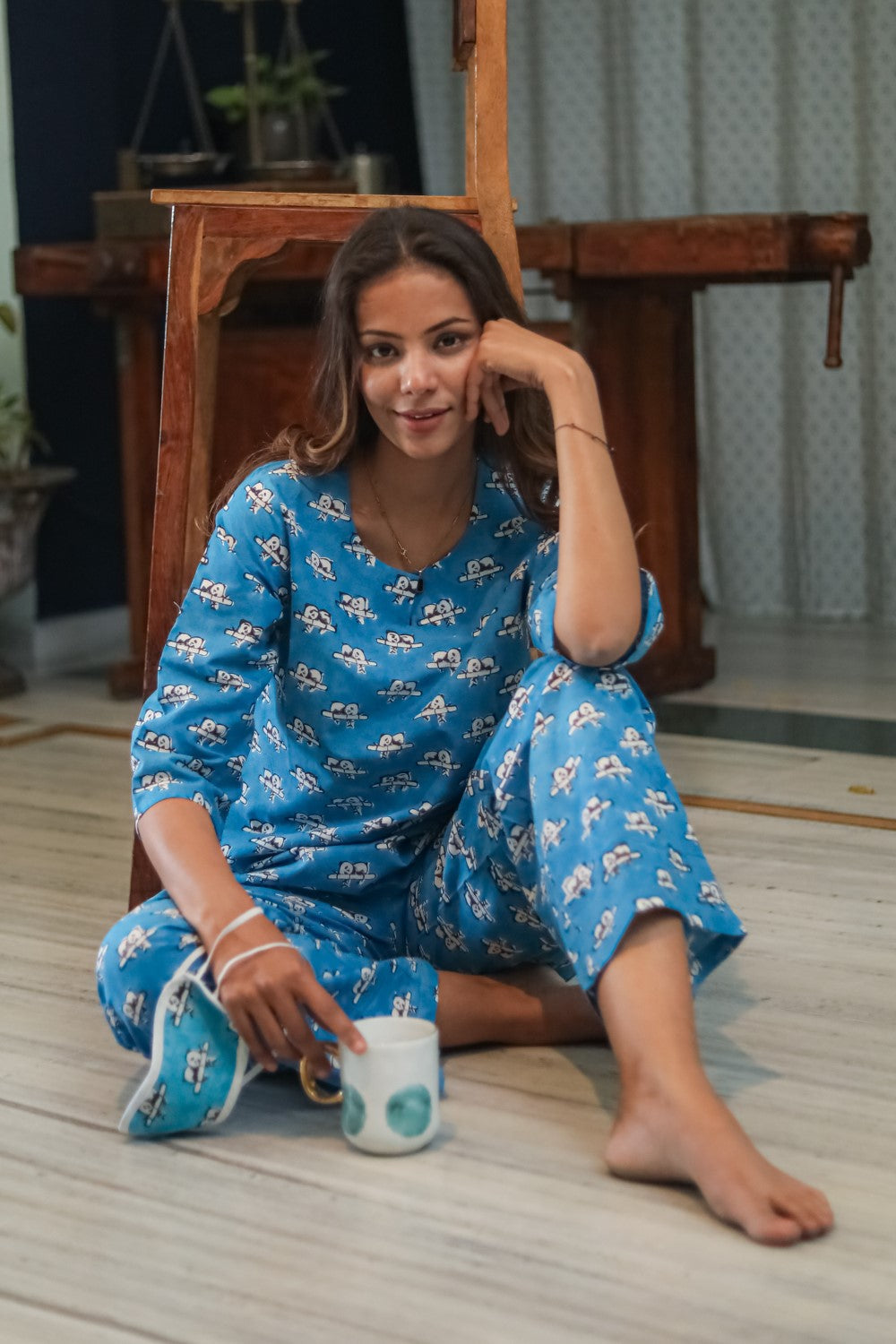 Sootisyahi 'Snooze Panda' Handblock Printed Pure Cotton Night Suit