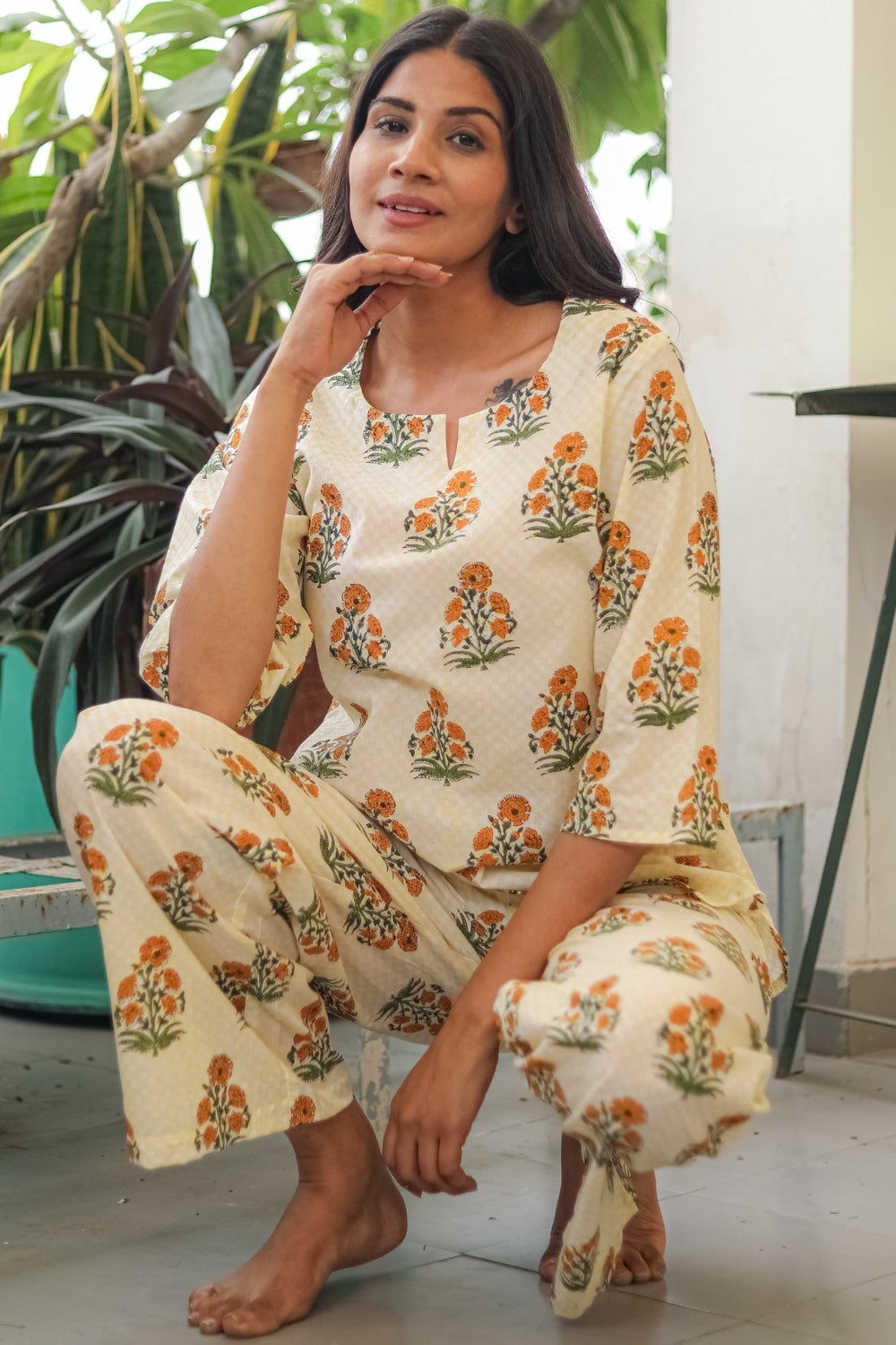 Sootisyahi 'Sunny Meadows' Handblock Printed Pure Cotton Night Suit