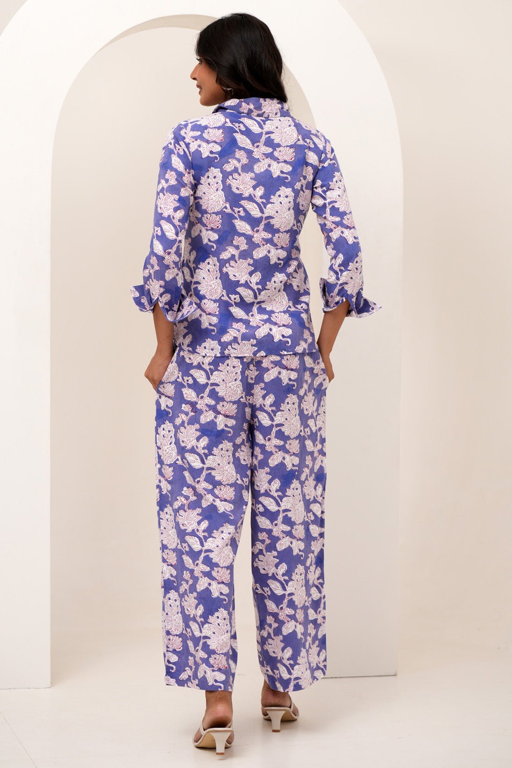 Floral Fantasy Hand Block Printed Modal Silk Co - Ord Set - SootiSyahi