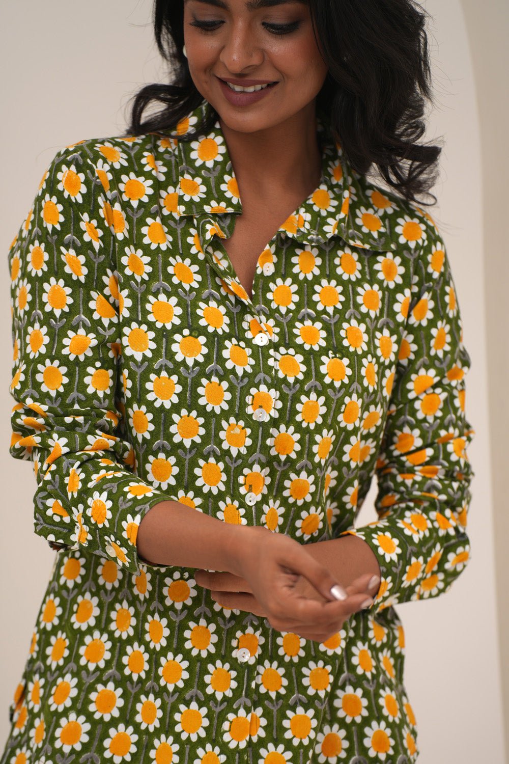 Garden Party Hand Block Printed Modal Silk Co - Ord Set - SootiSyahi