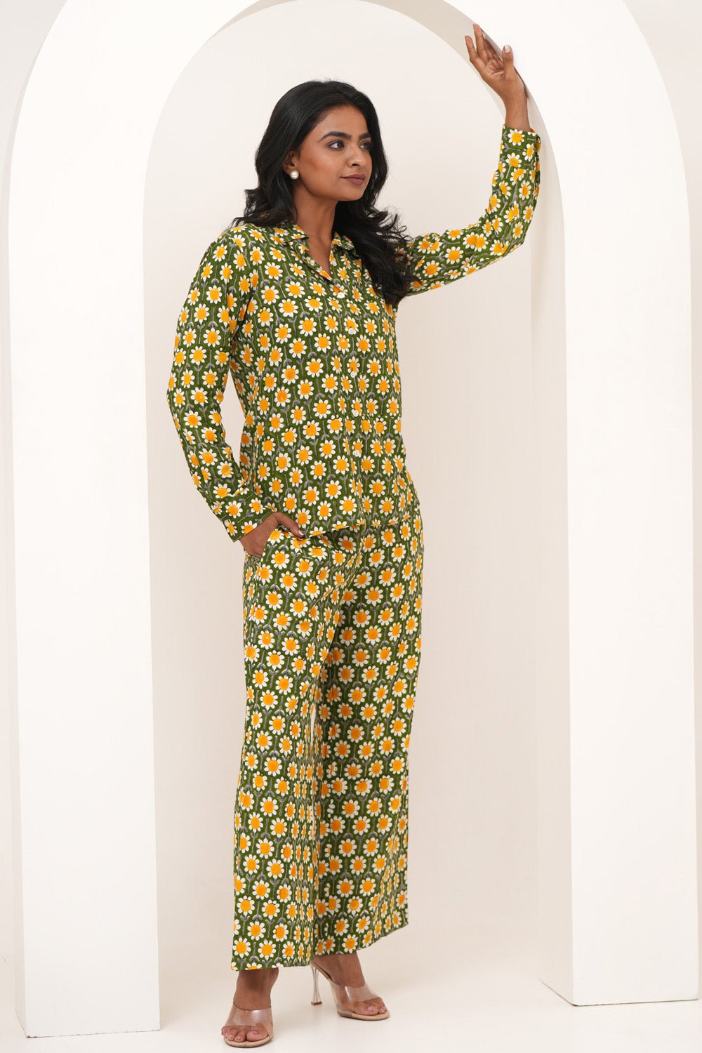 Garden Party Hand Block Printed Modal Silk Co - Ord Set - SootiSyahi