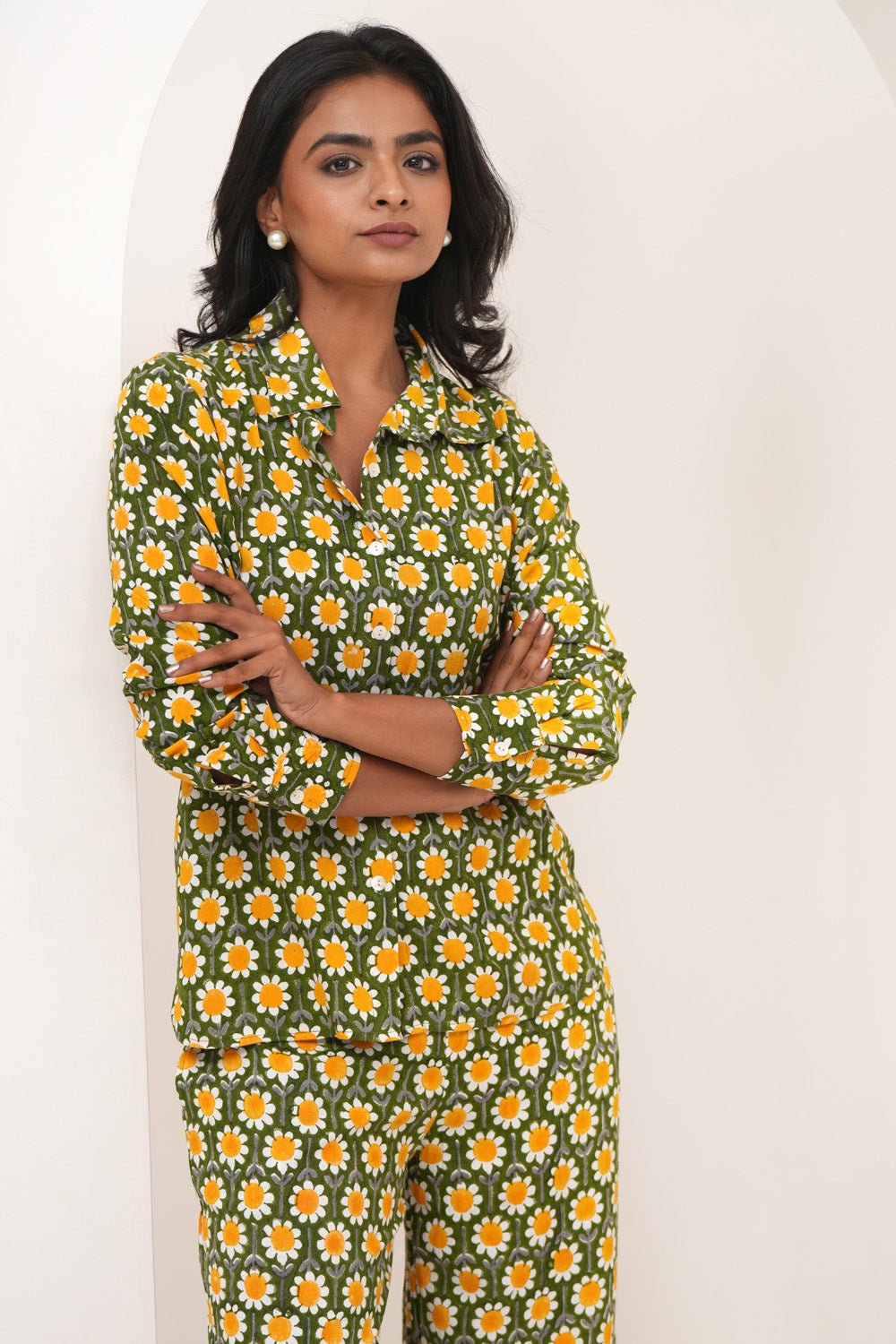 Garden Party Hand Block Printed Modal Silk Co - Ord Set - SootiSyahi