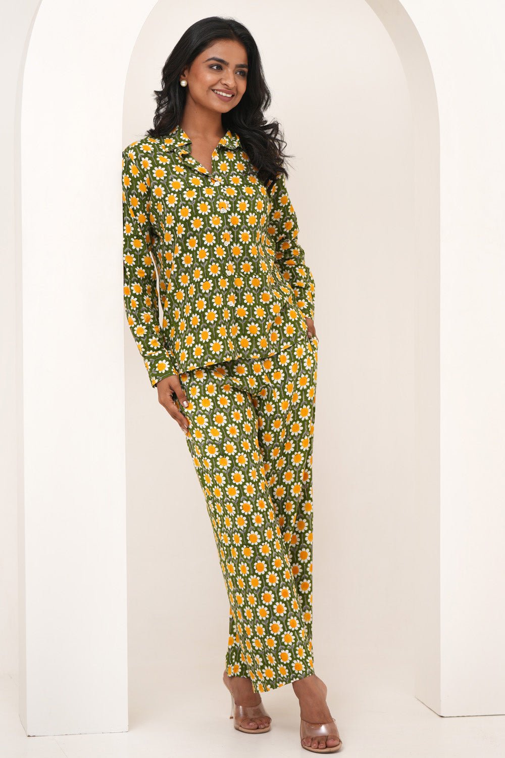 Garden Party Hand Block Printed Modal Silk Co - Ord Set - SootiSyahi