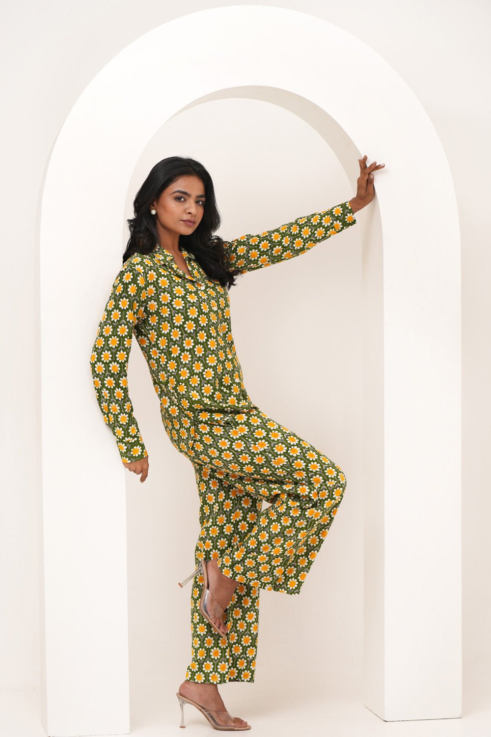 Garden Party Hand Block Printed Modal Silk Co - Ord Set - SootiSyahi