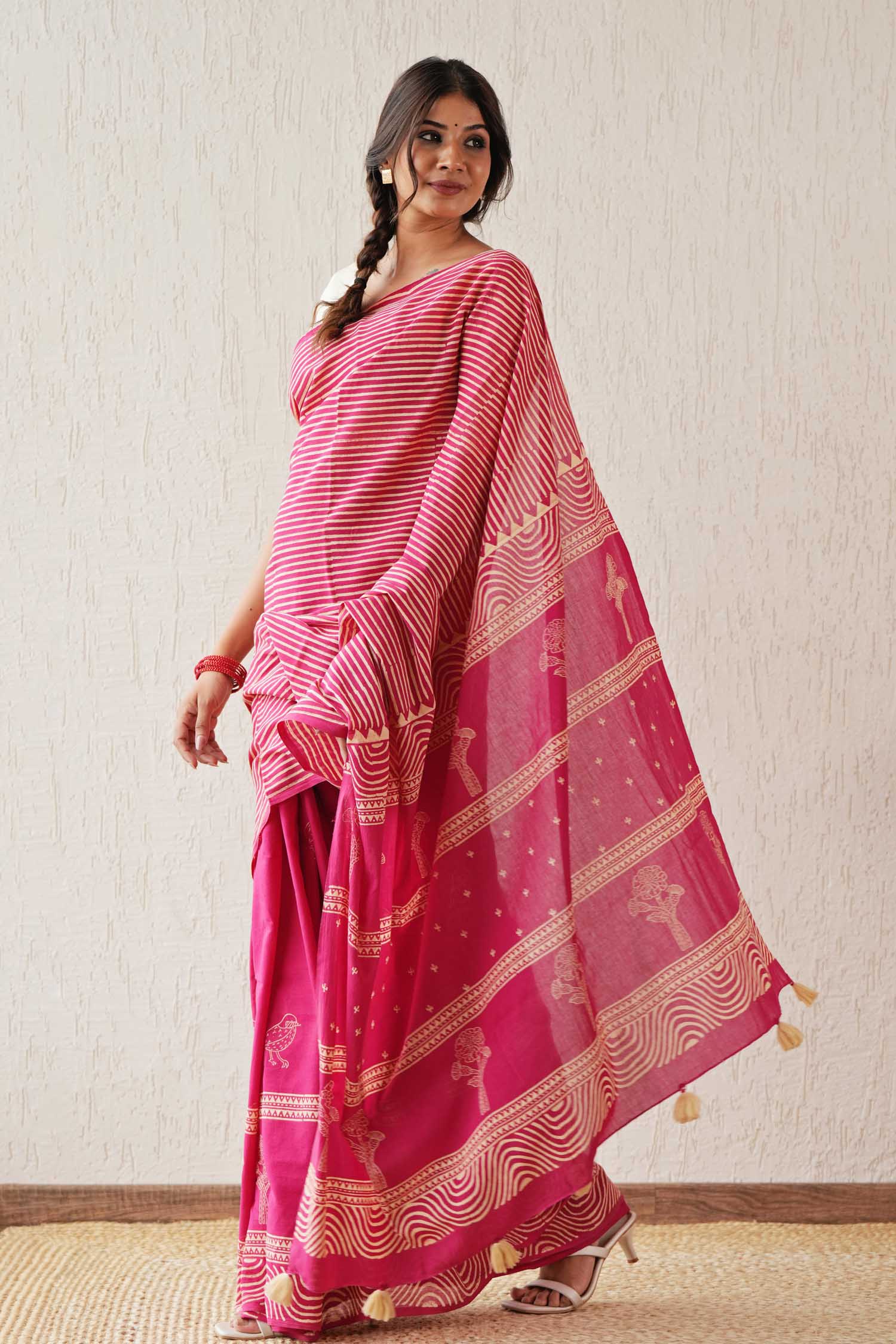 Gilded Folklore - Hand Block Mul Cotton Saree - SootiSyahi