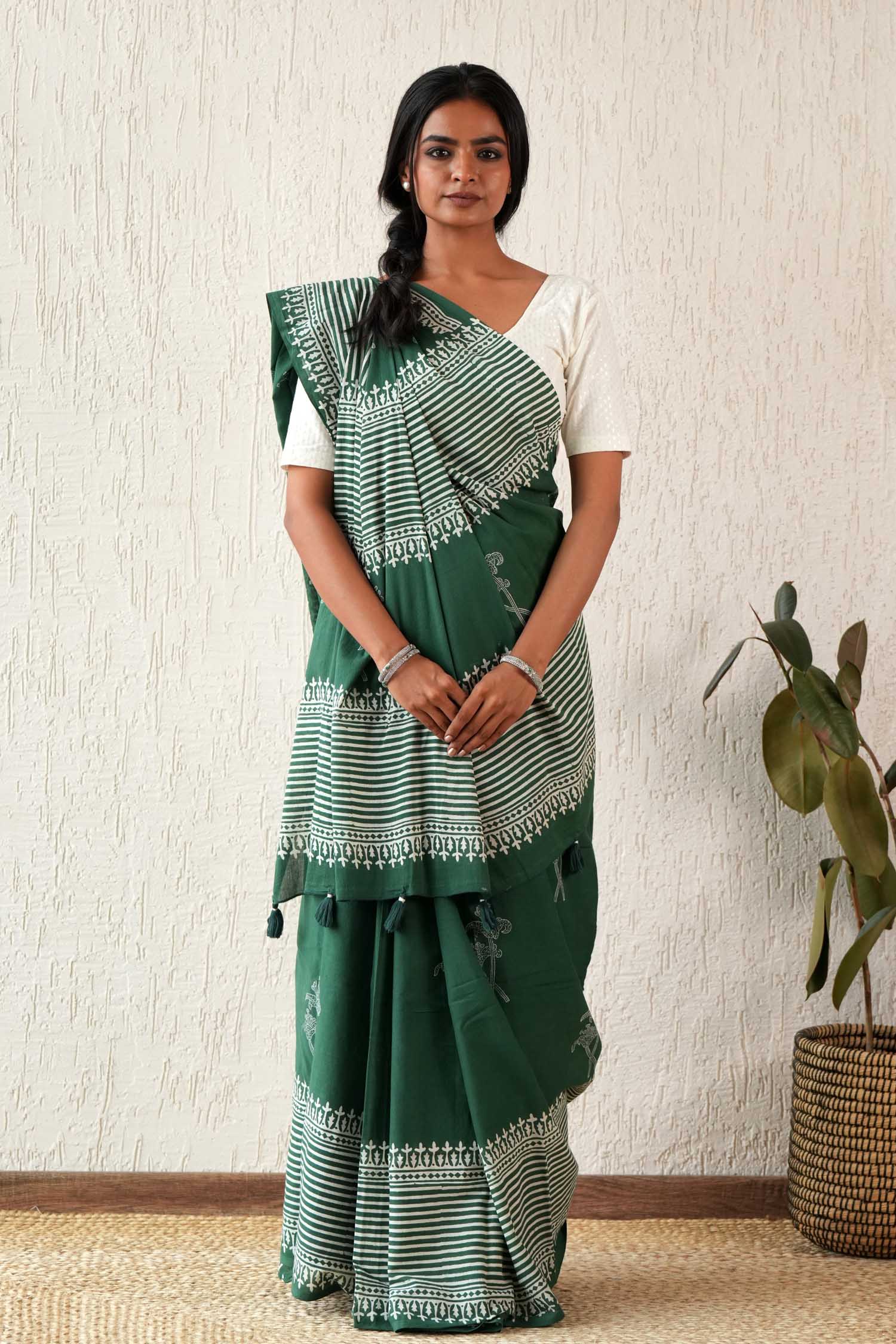 Heritage Aura - Hand Block Mul Cotton Saree - SootiSyahi