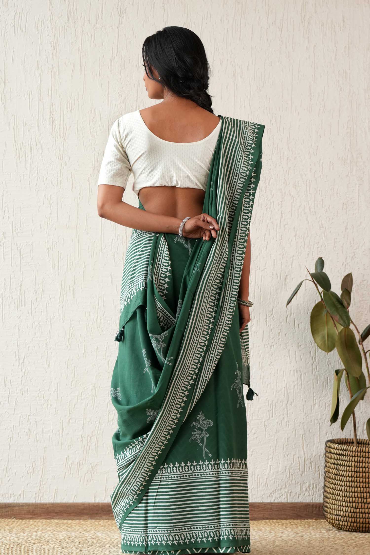 Heritage Aura - Hand Block Mul Cotton Saree - SootiSyahi