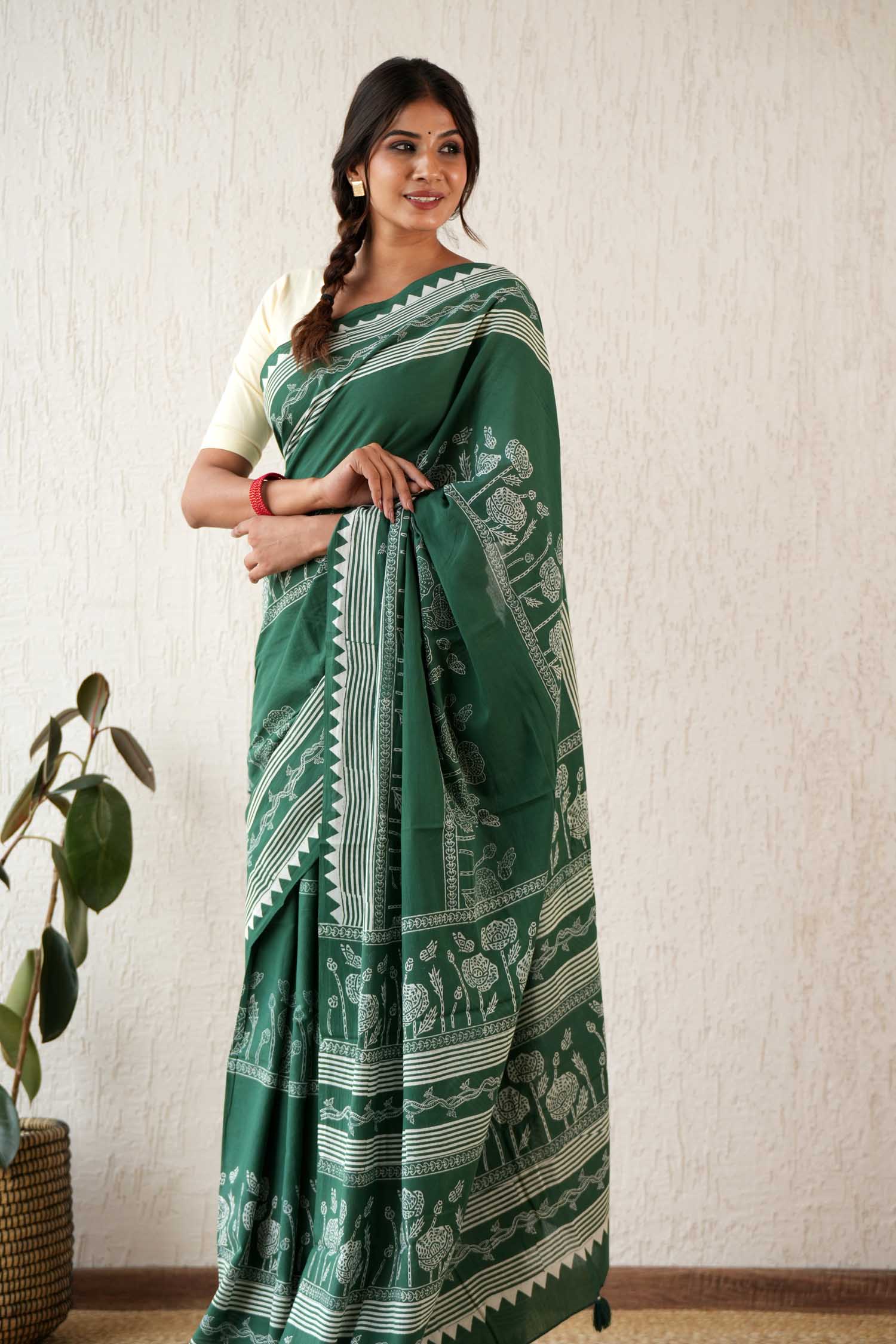 Moonlit Mirage - Hand Block Mul Cotton Saree - SootiSyahi