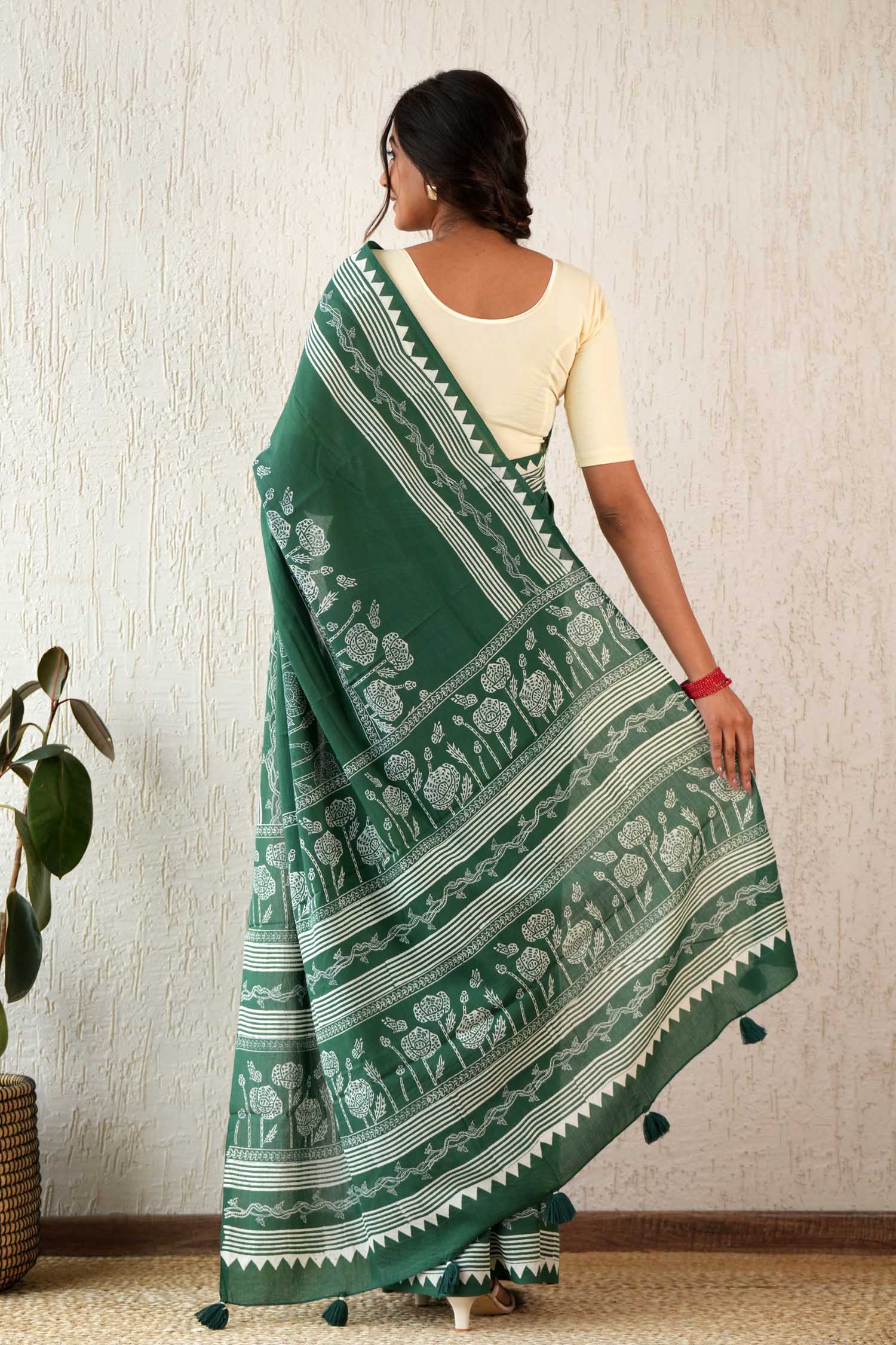 Moonlit Mirage - Hand Block Mul Cotton Saree - SootiSyahi