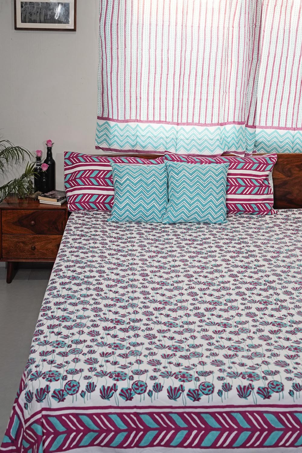 Floral Rhapsody Hand Block Printed Cotton Percale Bedsheet