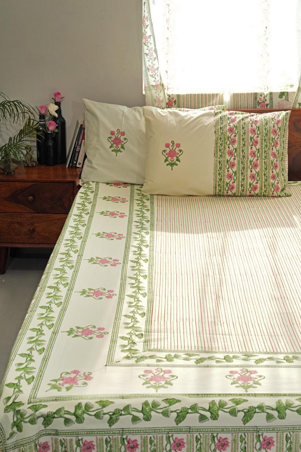 Serene GardenHand Block Printed Cotton Percale Bedsheet