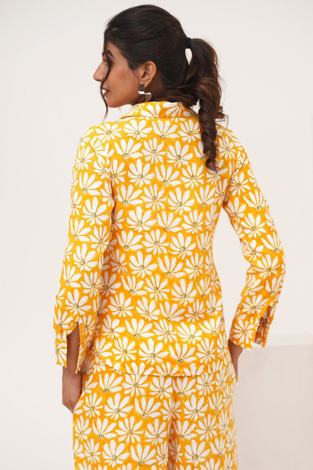 Yellow Petal Hand Block Printed Modal Silk Co - Ord Set - SootiSyahi