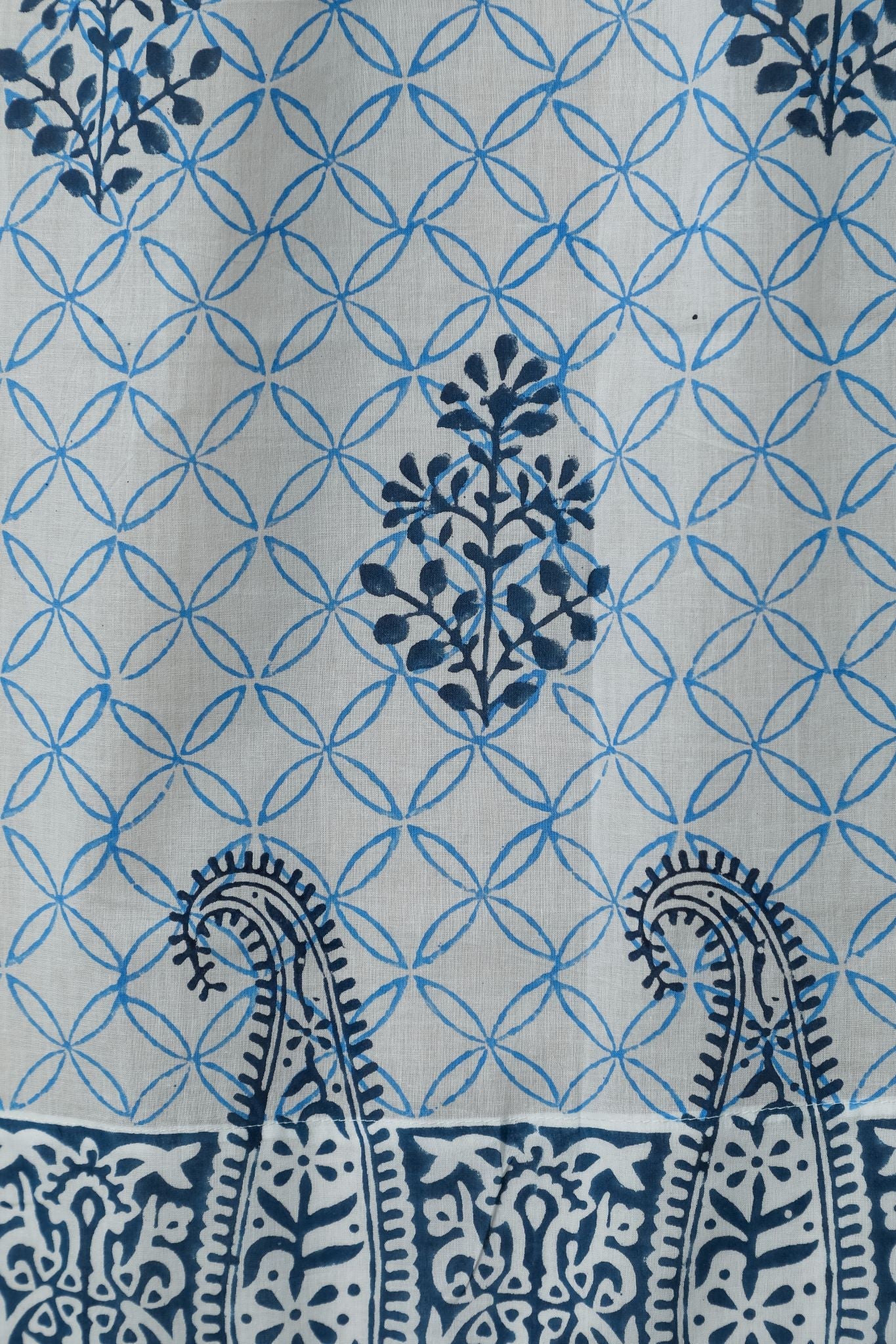 SootiSyahi 'Cabbean Blue' Handblock Printed Cotton Window Curtain