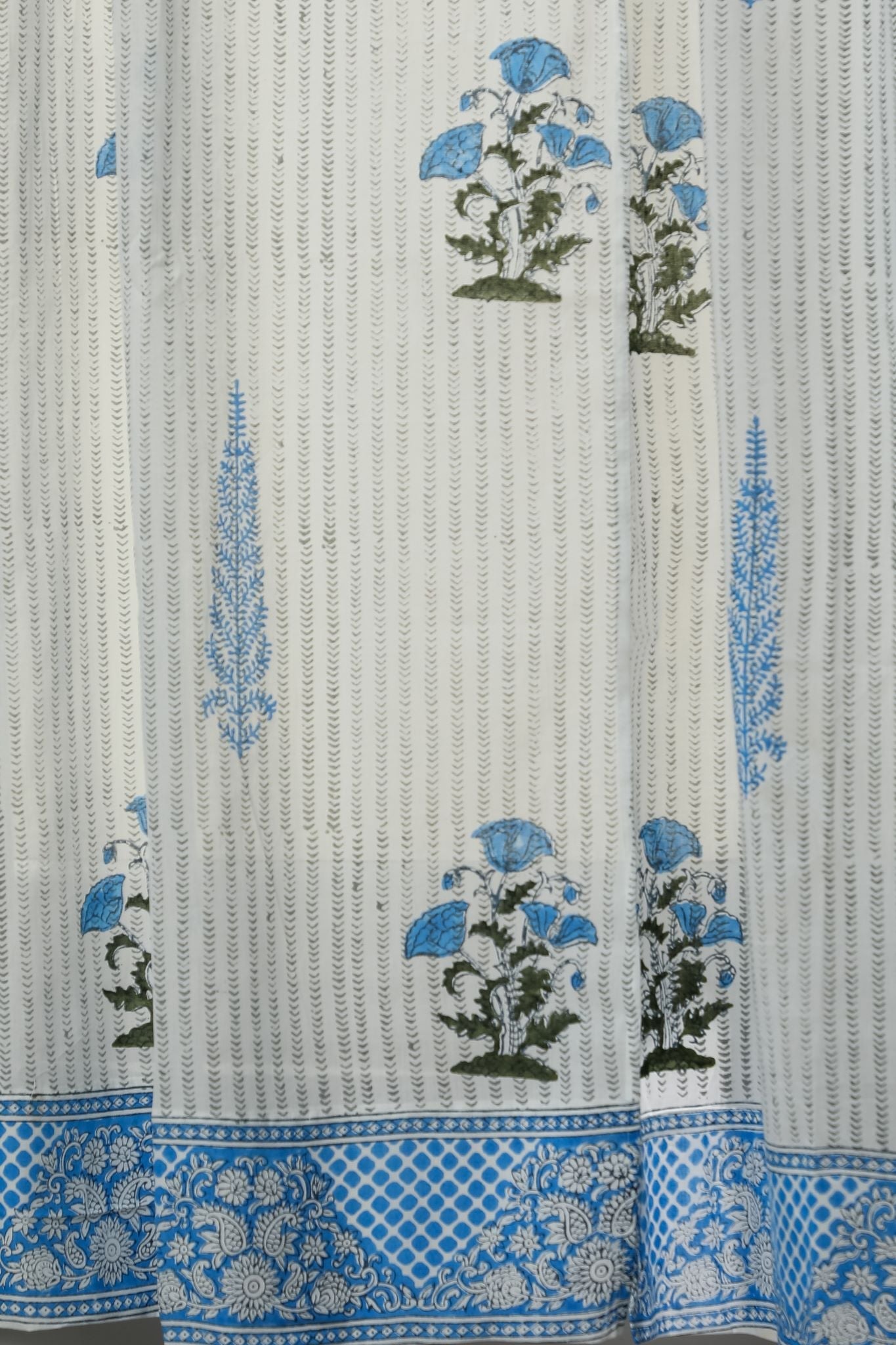 SootiSyahi 'Coral Blue' Handblock Printed Cotton Window Curtain