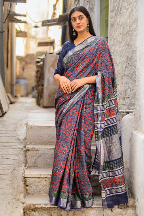 "ECHELON" HANDBLOCK PRINT SLUB COTTON SAREE