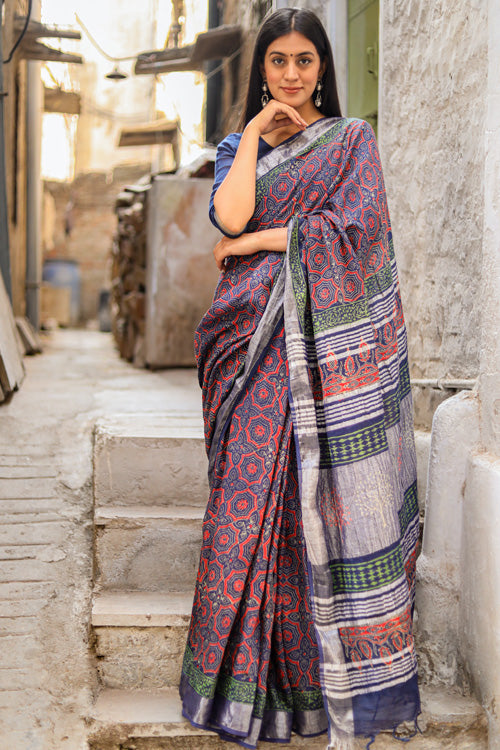 "ECHELON" HANDBLOCK PRINT SLUB COTTON SAREE