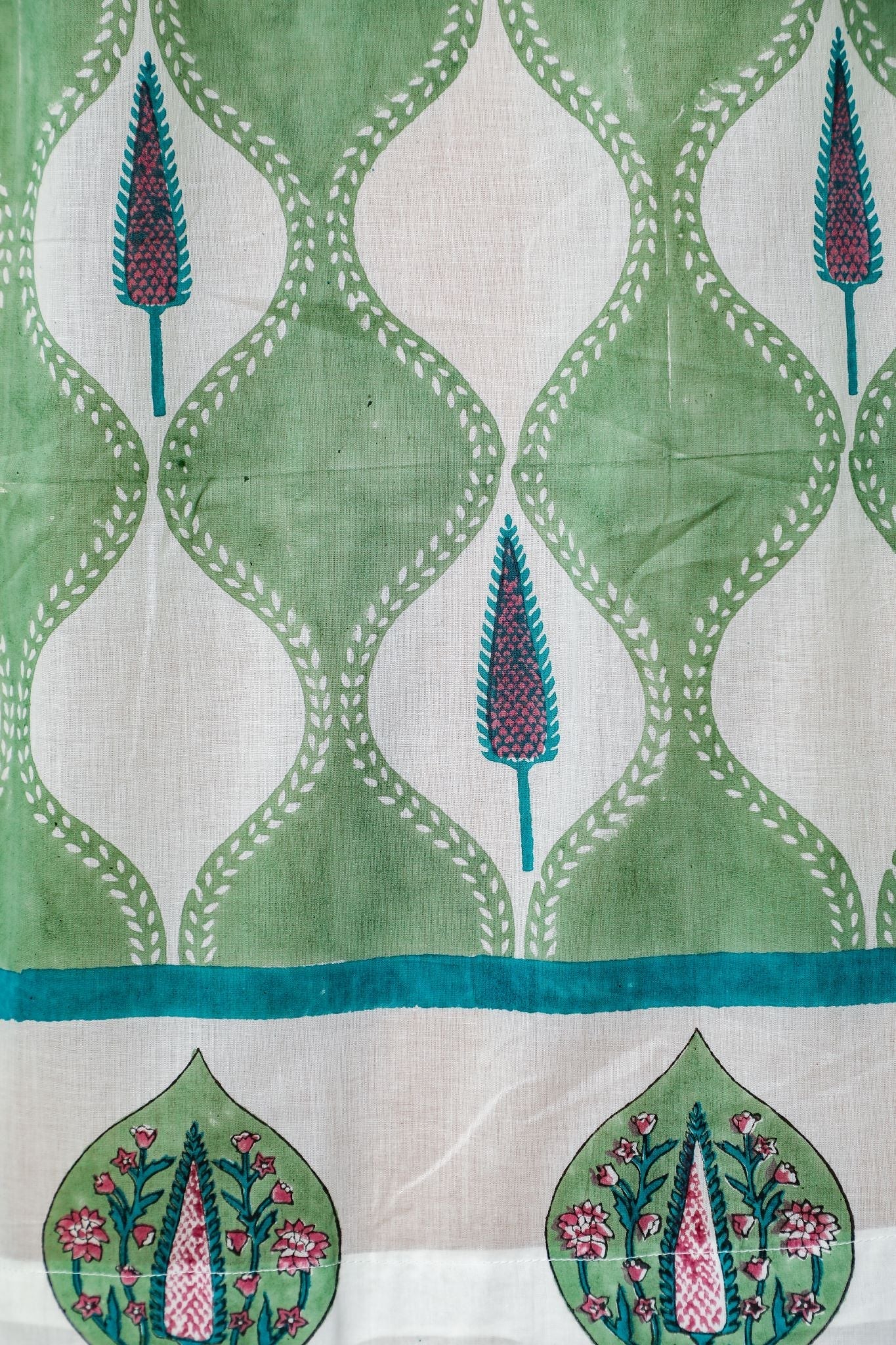 'Aloe Palm' Handblock Printed Cotton Window Curtain - SootiSyahi
