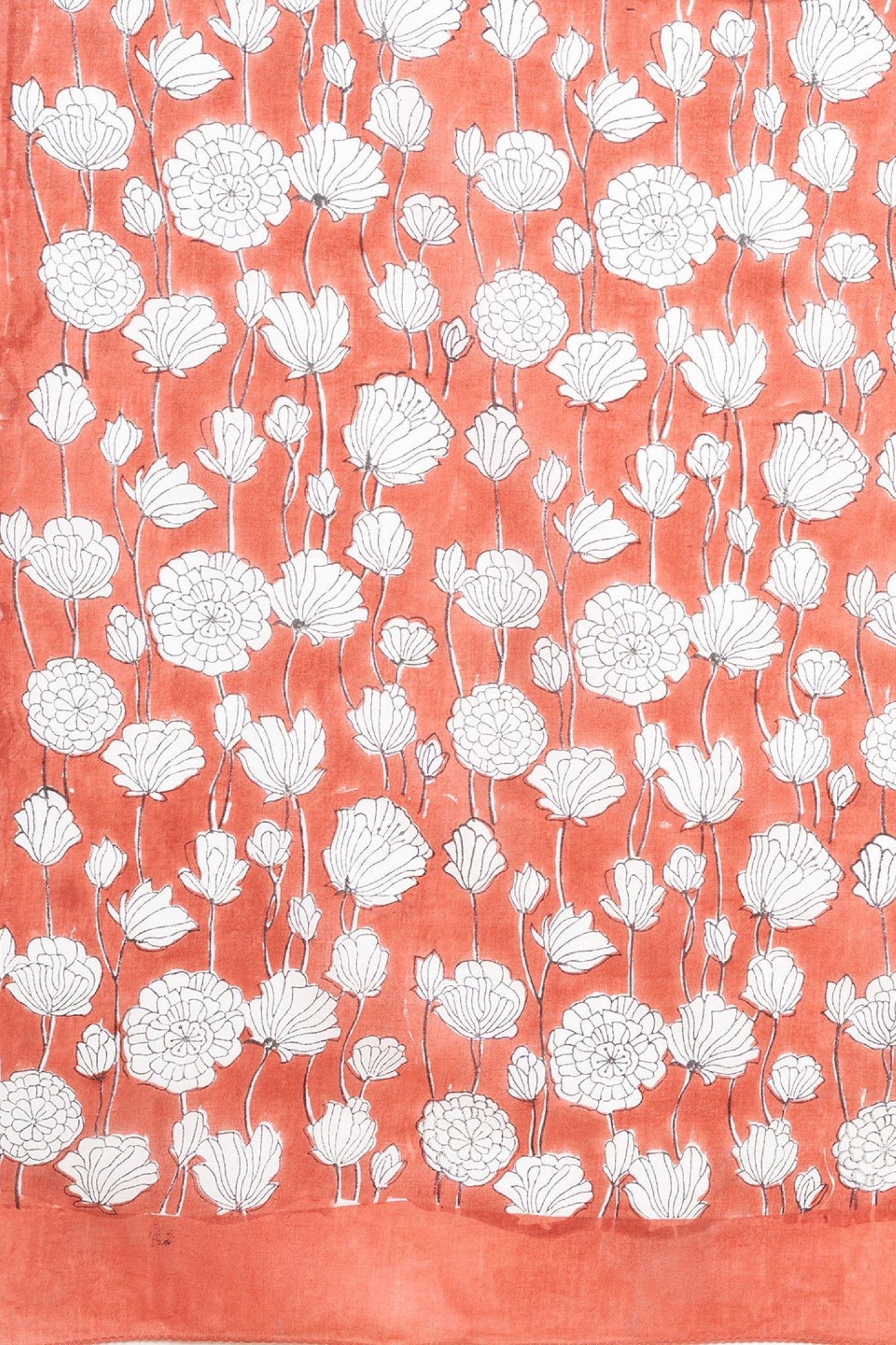 "Amaryllis Red'' Block Printed Cotton Saree - SootiSyahi