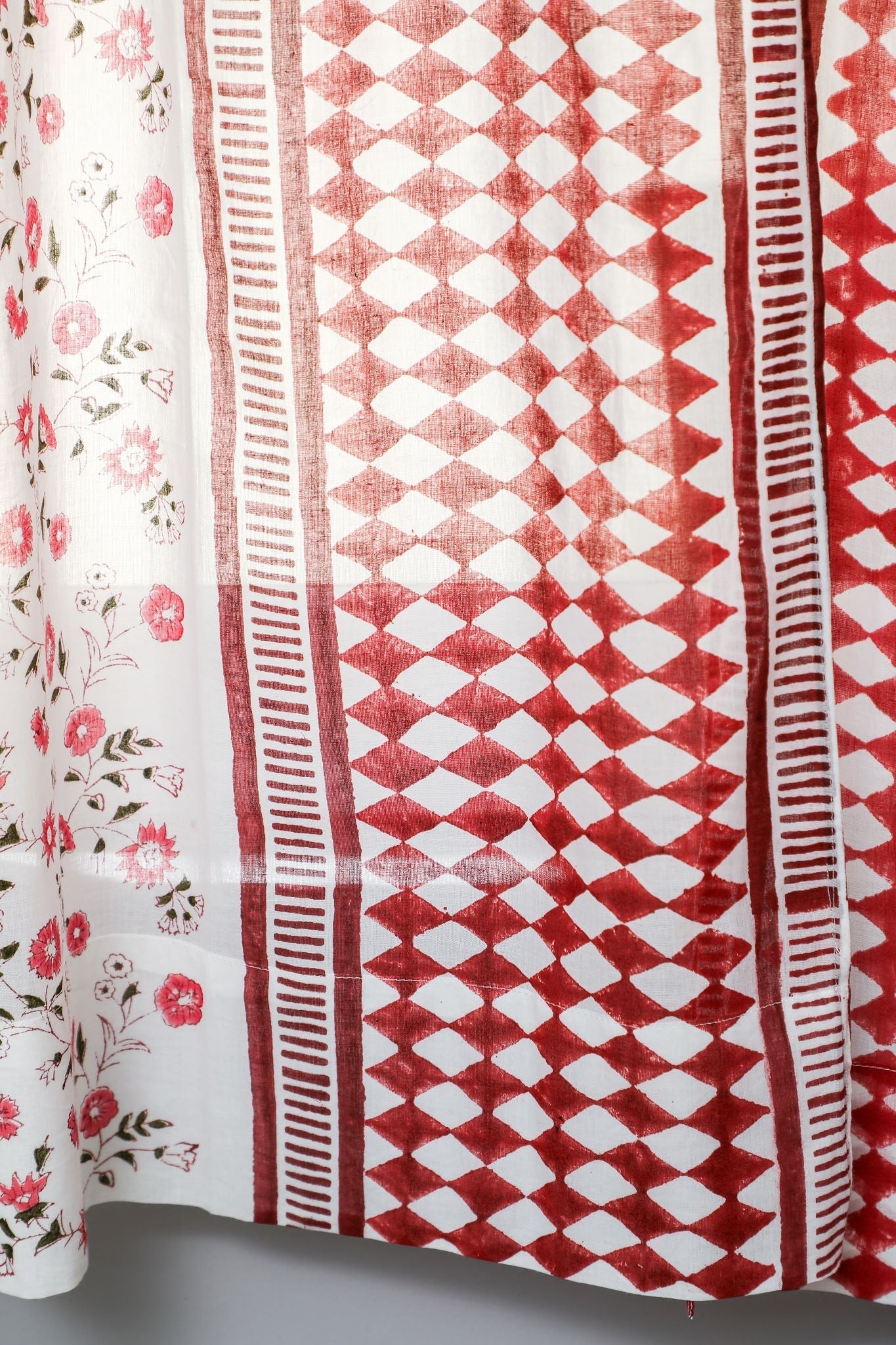 'Anemone Orchid' Handblock Printed Cotton Window Curtain - SootiSyahi