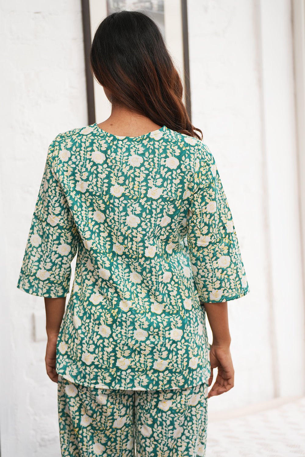 Aquamarine rush Block Printed Night suit - SootiSyahi
