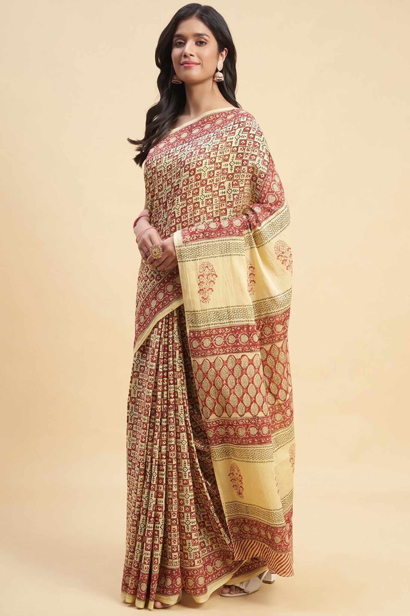 "Arabica" HANDBLOCK PRINT MUL COTTON SAREE - SootiSyahi