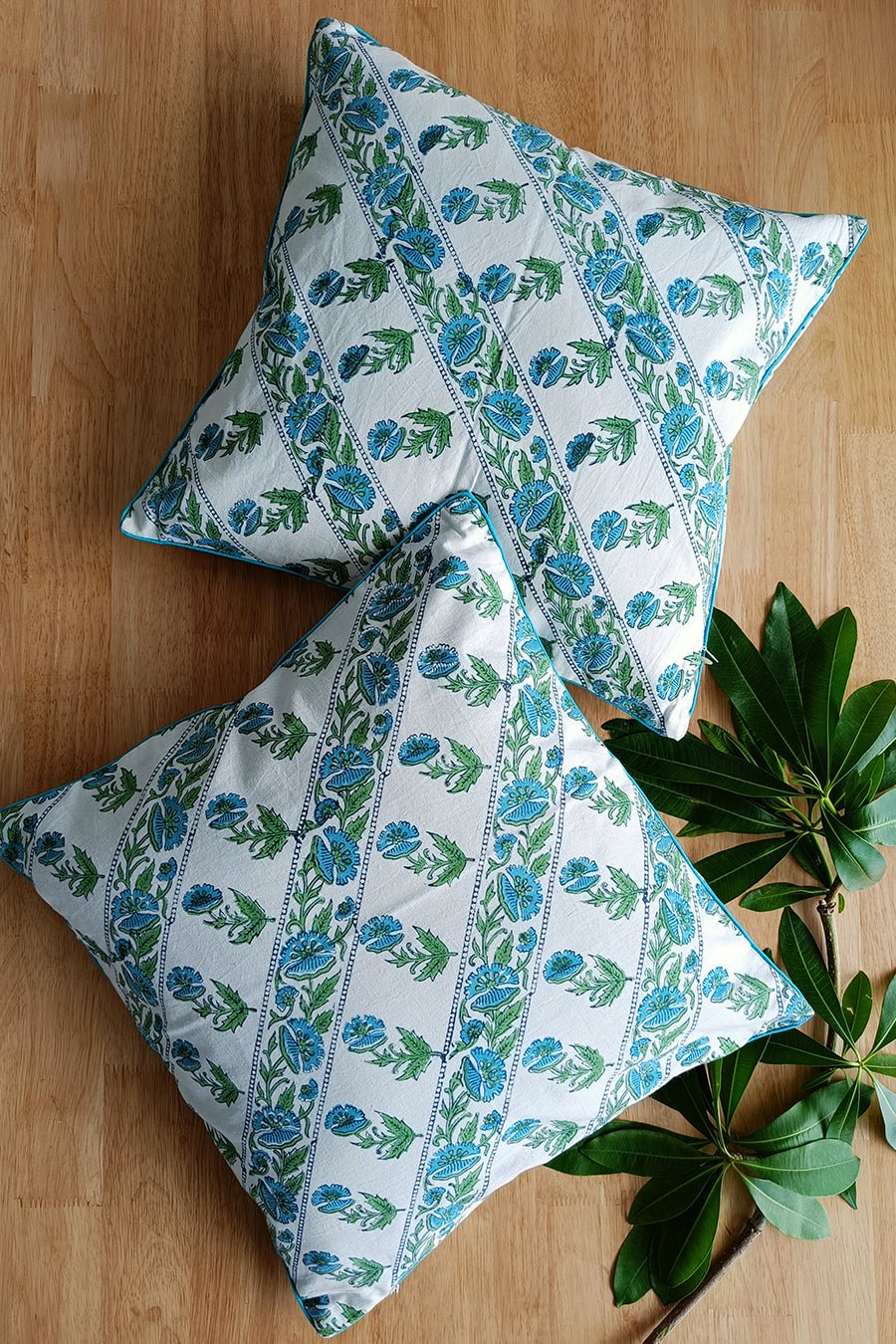 'Artistic Illusion' Hand Printed Cotton Cushion Set Of Two - SootiSyahi