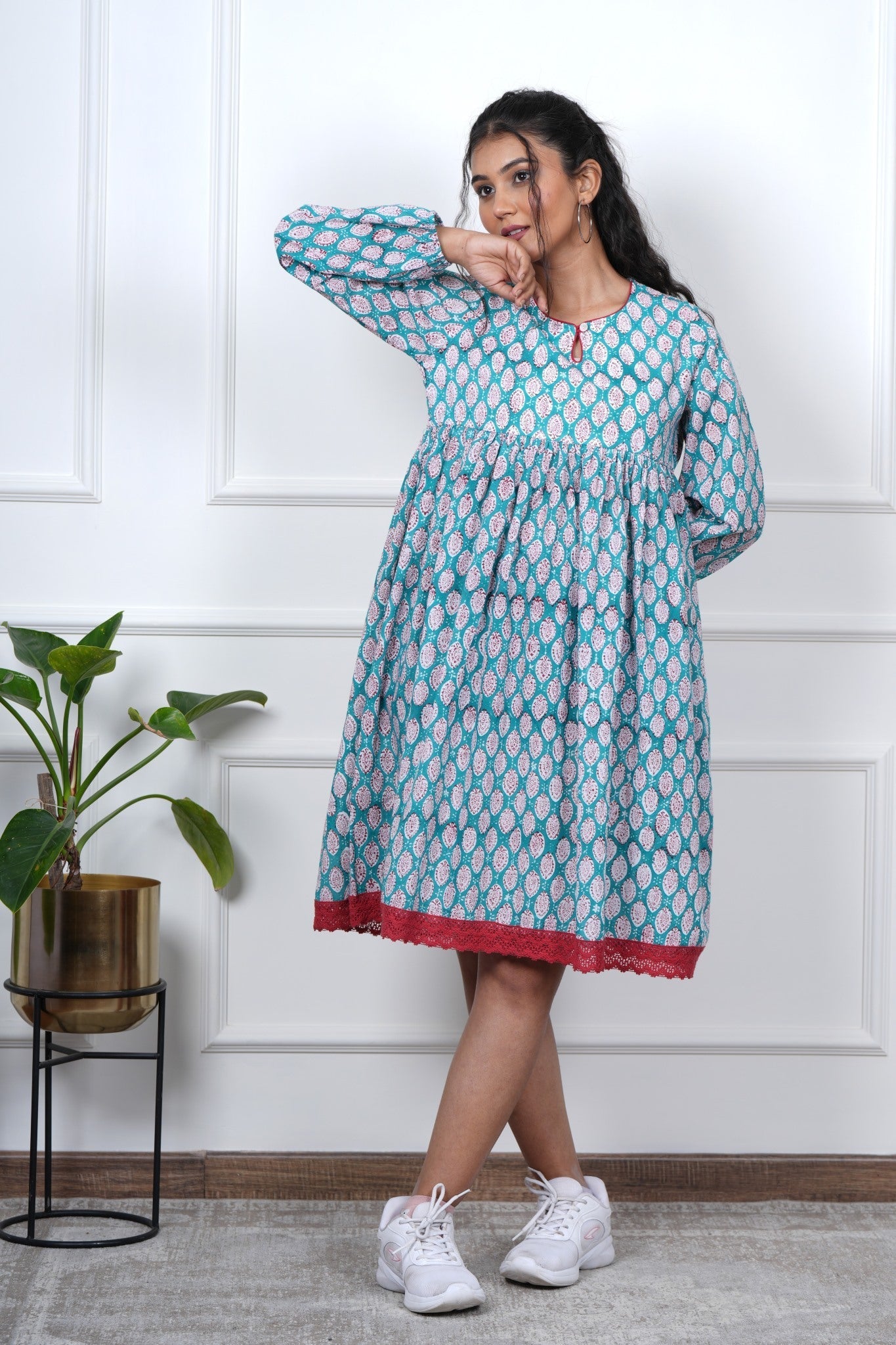 Aura Hand Block Printed Cotton Dress - SootiSyahi