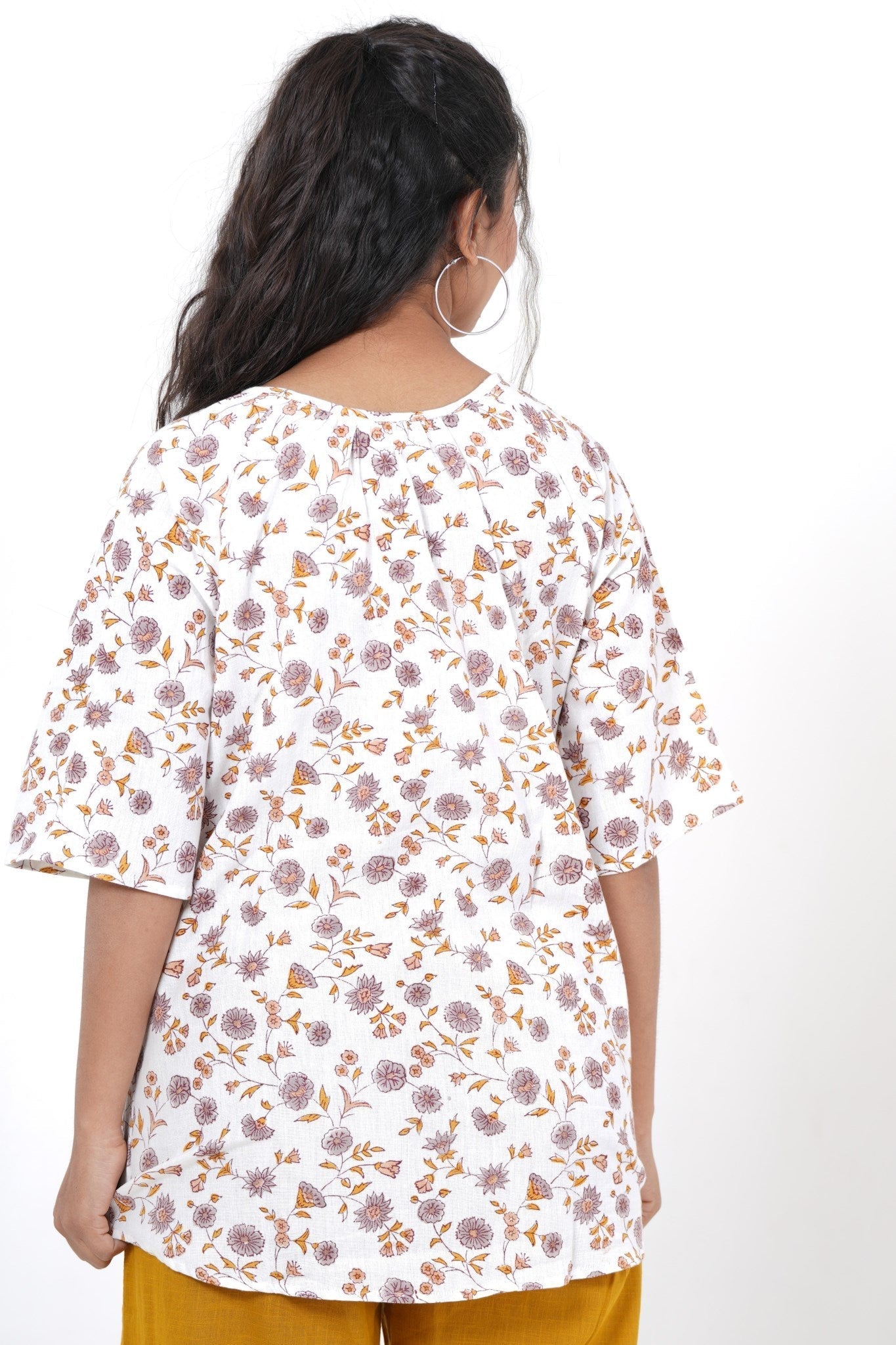 Aurora Flora Hand Block Printed Top - SootiSyahi