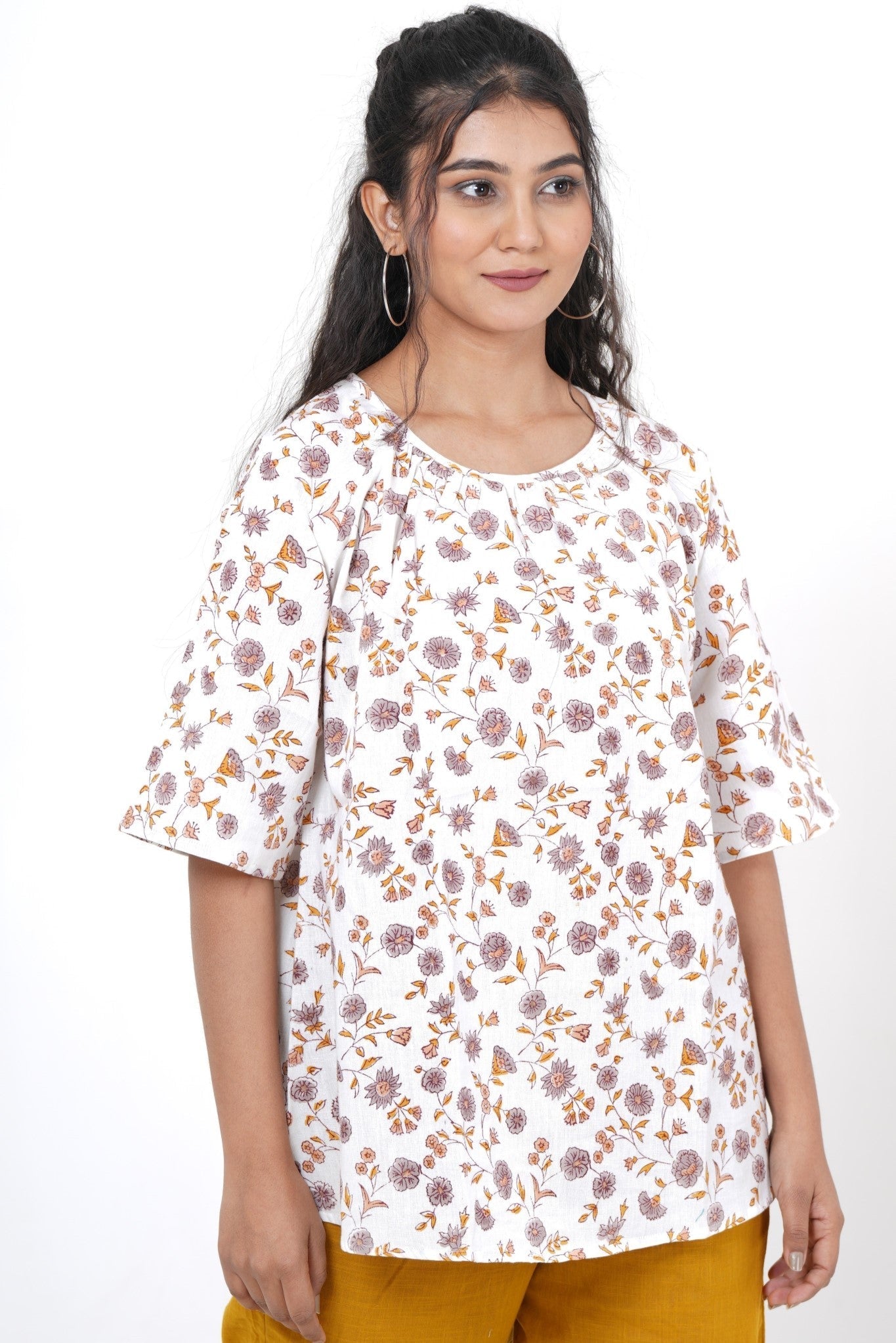 Aurora Flora Hand Block Printed Top - SootiSyahi