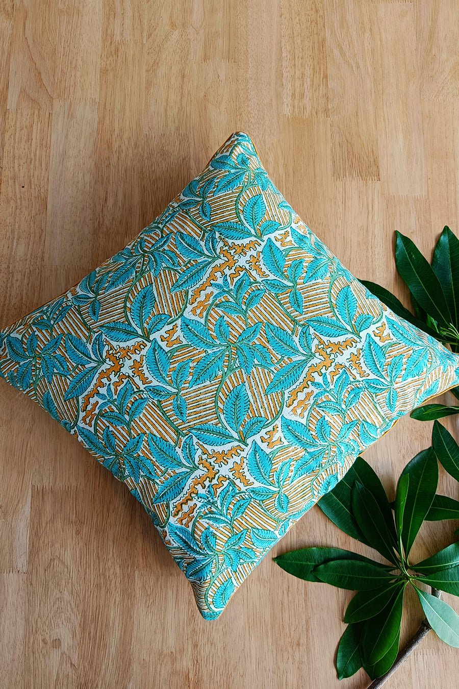 'Autumn Fest' Hand Printed Cotton Cushion Set Of Two - SootiSyahi