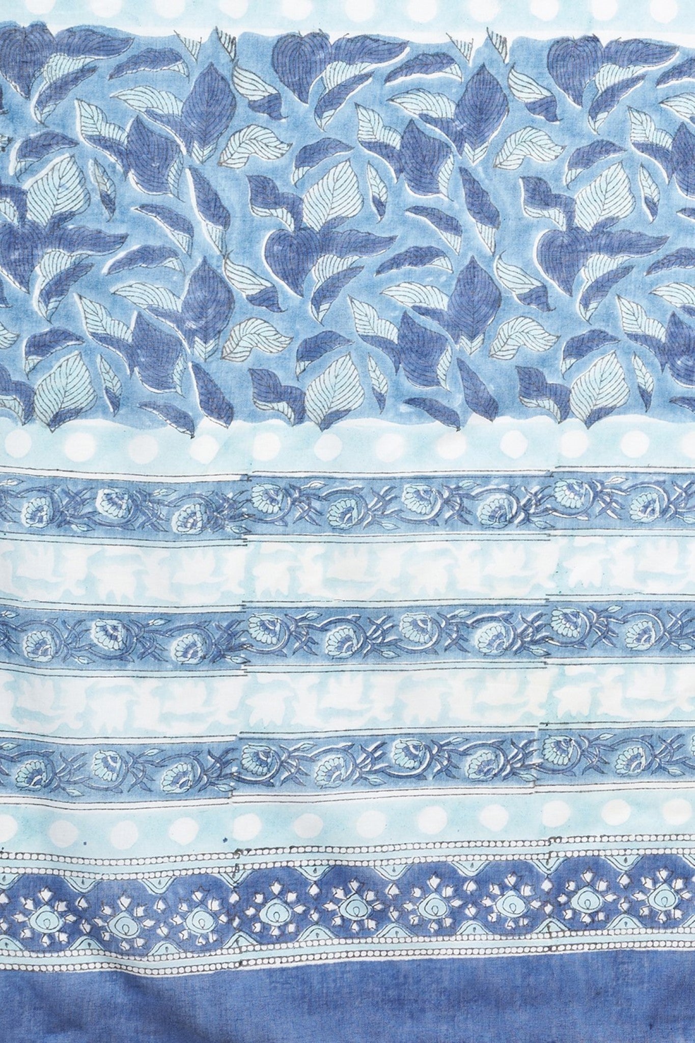 "Autumnal Blue'' Block Printed Cotton Saree - SootiSyahi