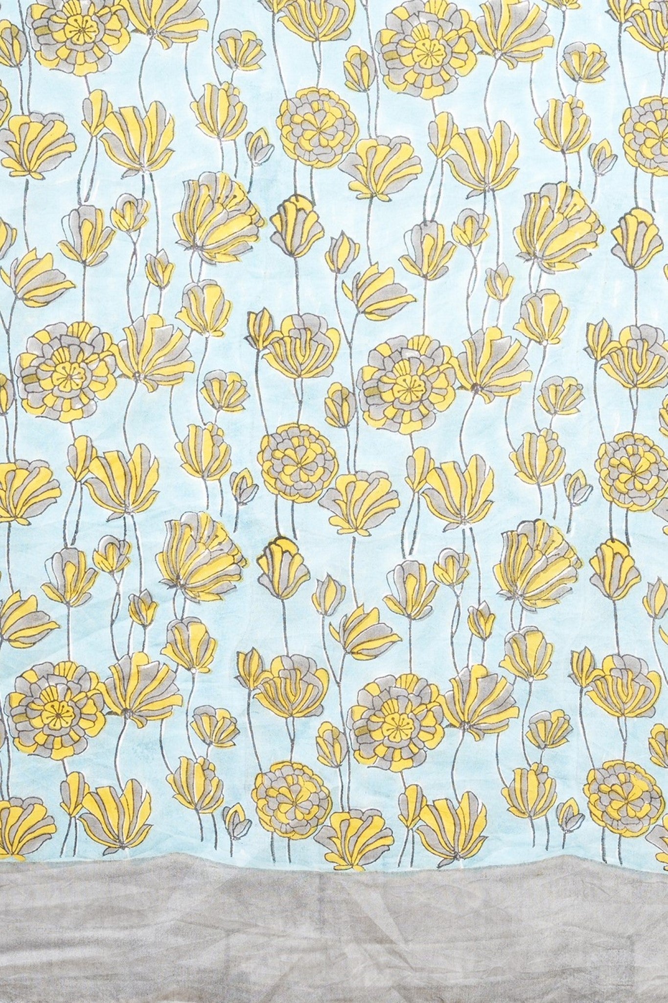 "Azalia Gray" HANDBLOCK PRINT MUL COTTON SAREE - SootiSyahi