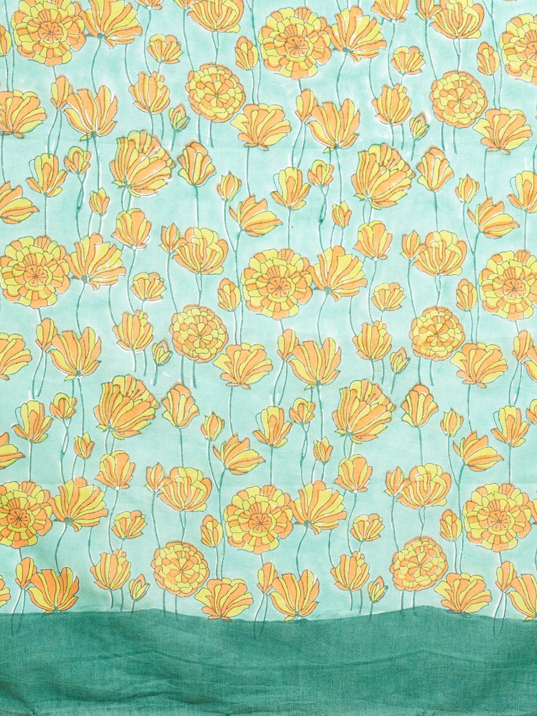 "Azalia Green" HANDBLOCK PRINT MUL COTTON SAREE - SootiSyahi