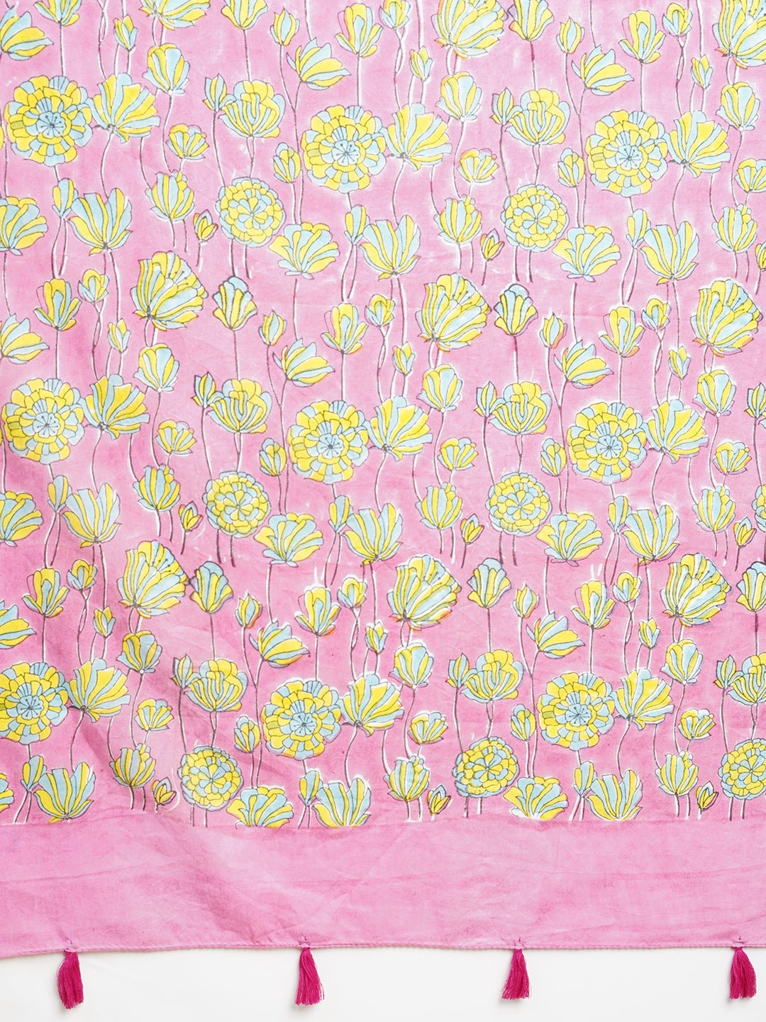 "Azalia Pink" HANDBLOCK PRINT MUL COTTON SAREE - SootiSyahi